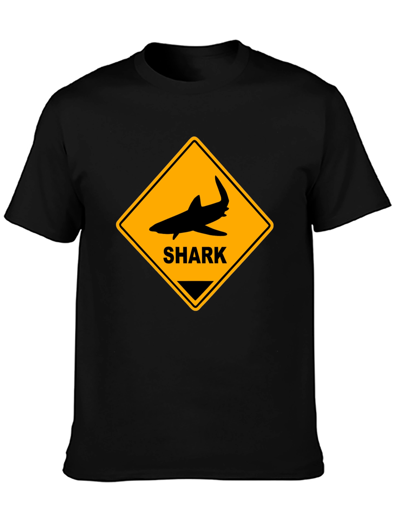Shark Warning Sign Graphic Tee - Black Cotton T-Shirt