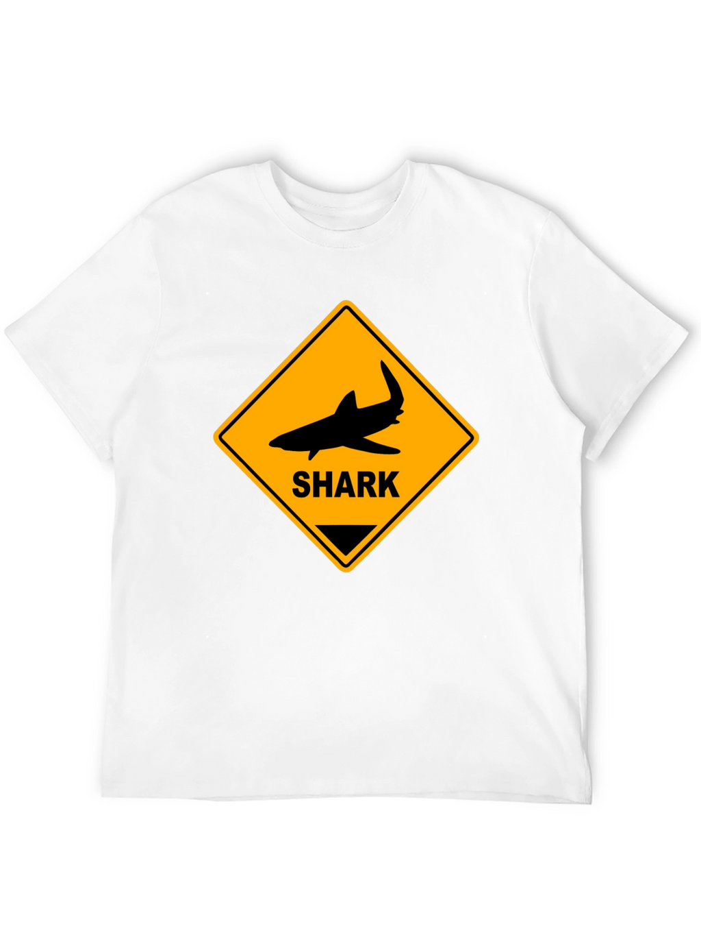 Shark Warning Sign Graphic Tee - Black Cotton T-Shirt