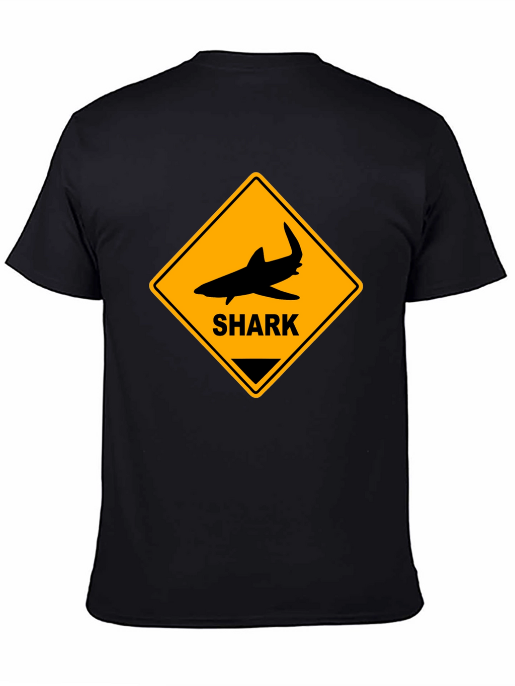 Shark Warning Sign Graphic Tee - Black Cotton T-Shirt