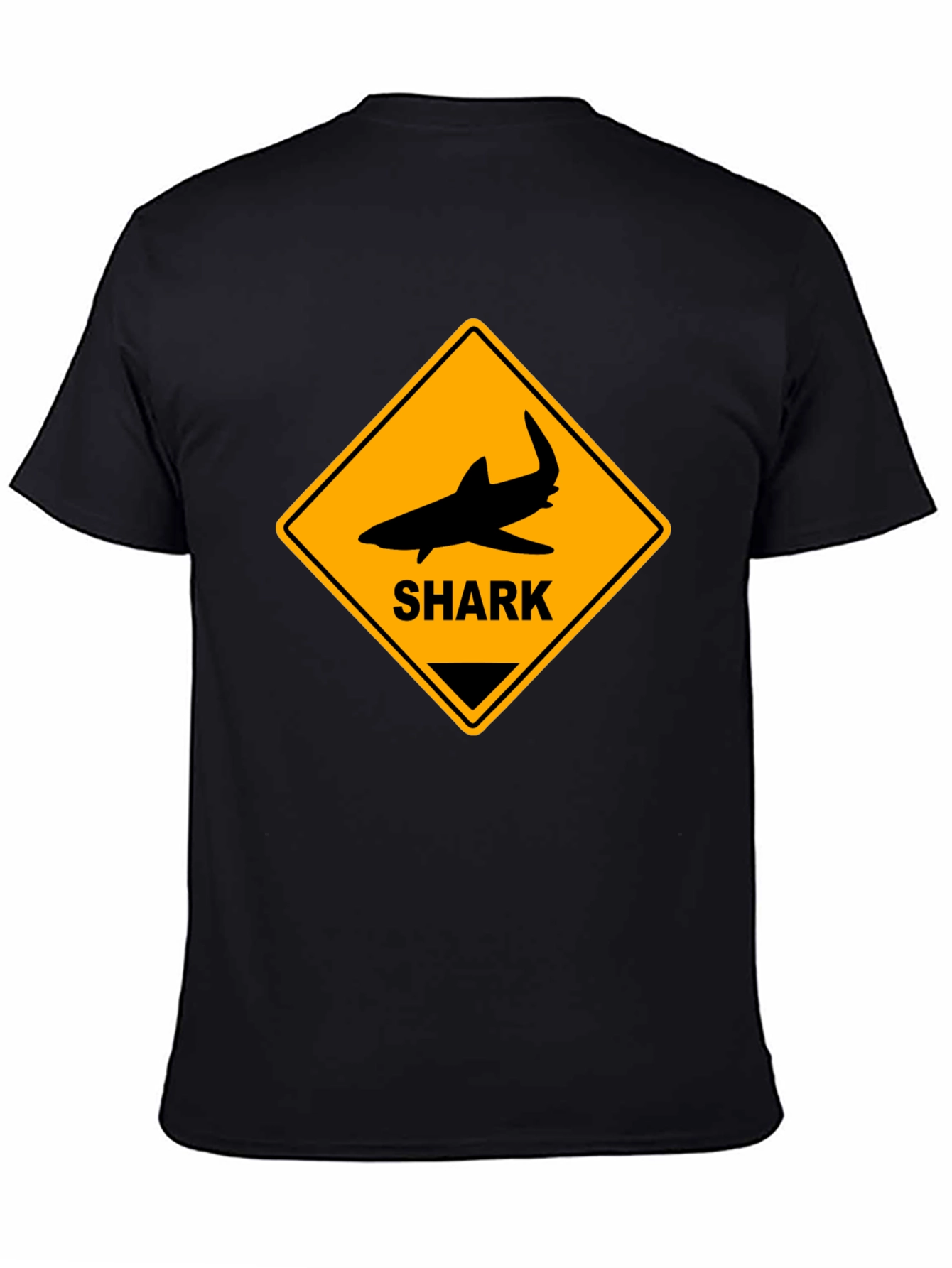 Shark Warning Sign Graphic Tee - Black Cotton T-Shirt
