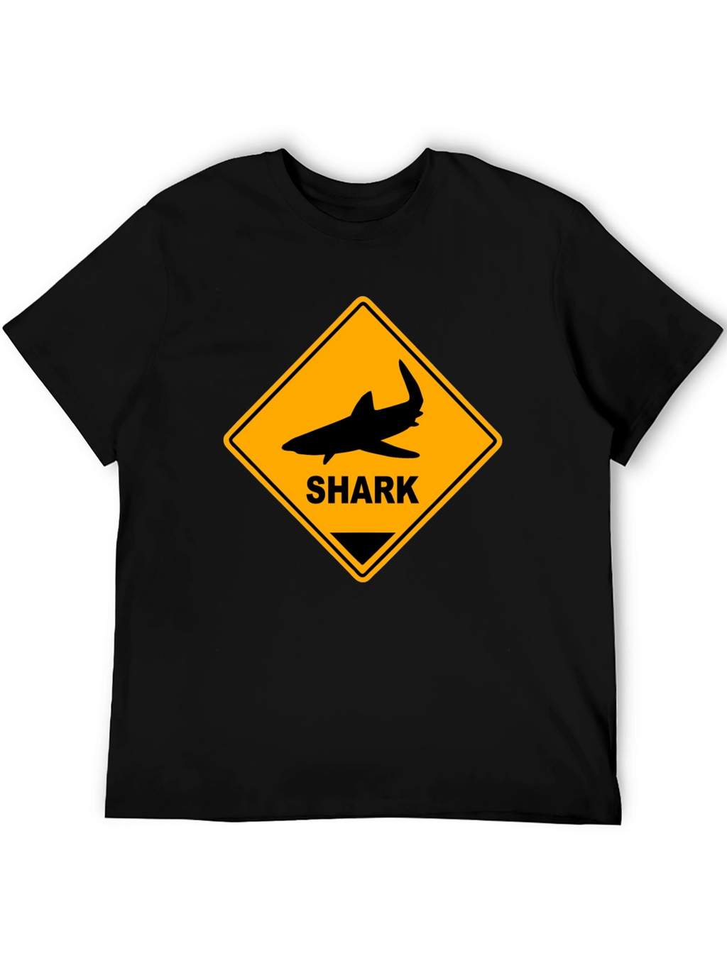 Shark Warning Sign Graphic Tee - Black Cotton T-Shirt