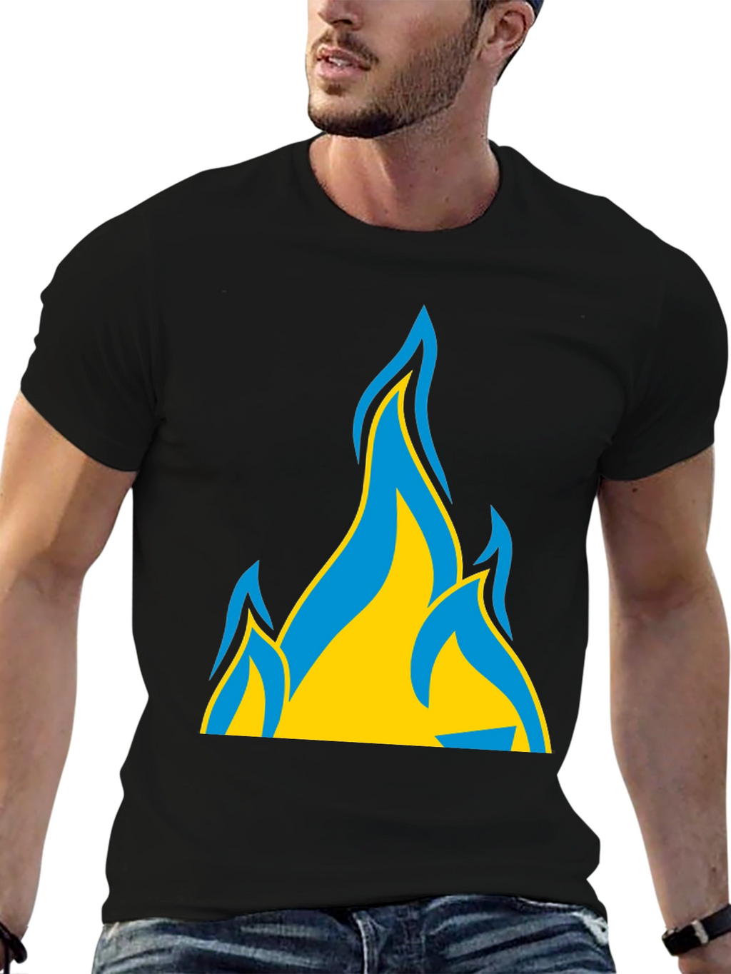 Ukraine Flag Fire Graphic T-Shirt - Black