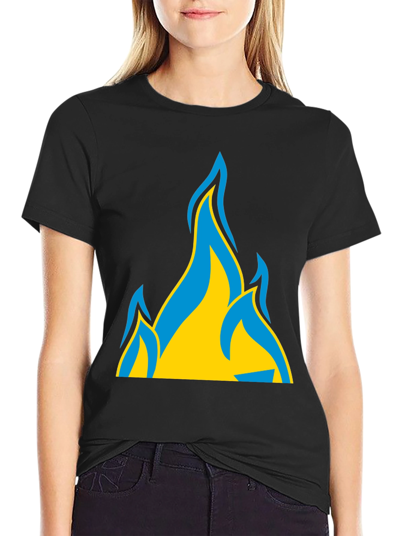Ukraine Flag Fire Graphic T-Shirt - Black