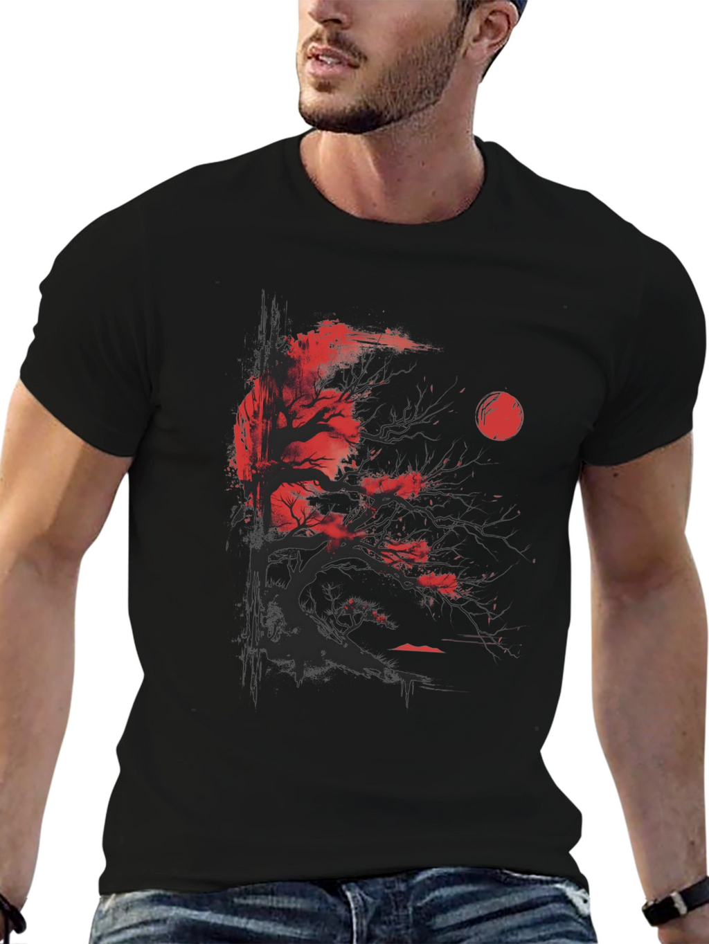 Red Moon Bonsai T-Shirt - Unique Graphic Tee
