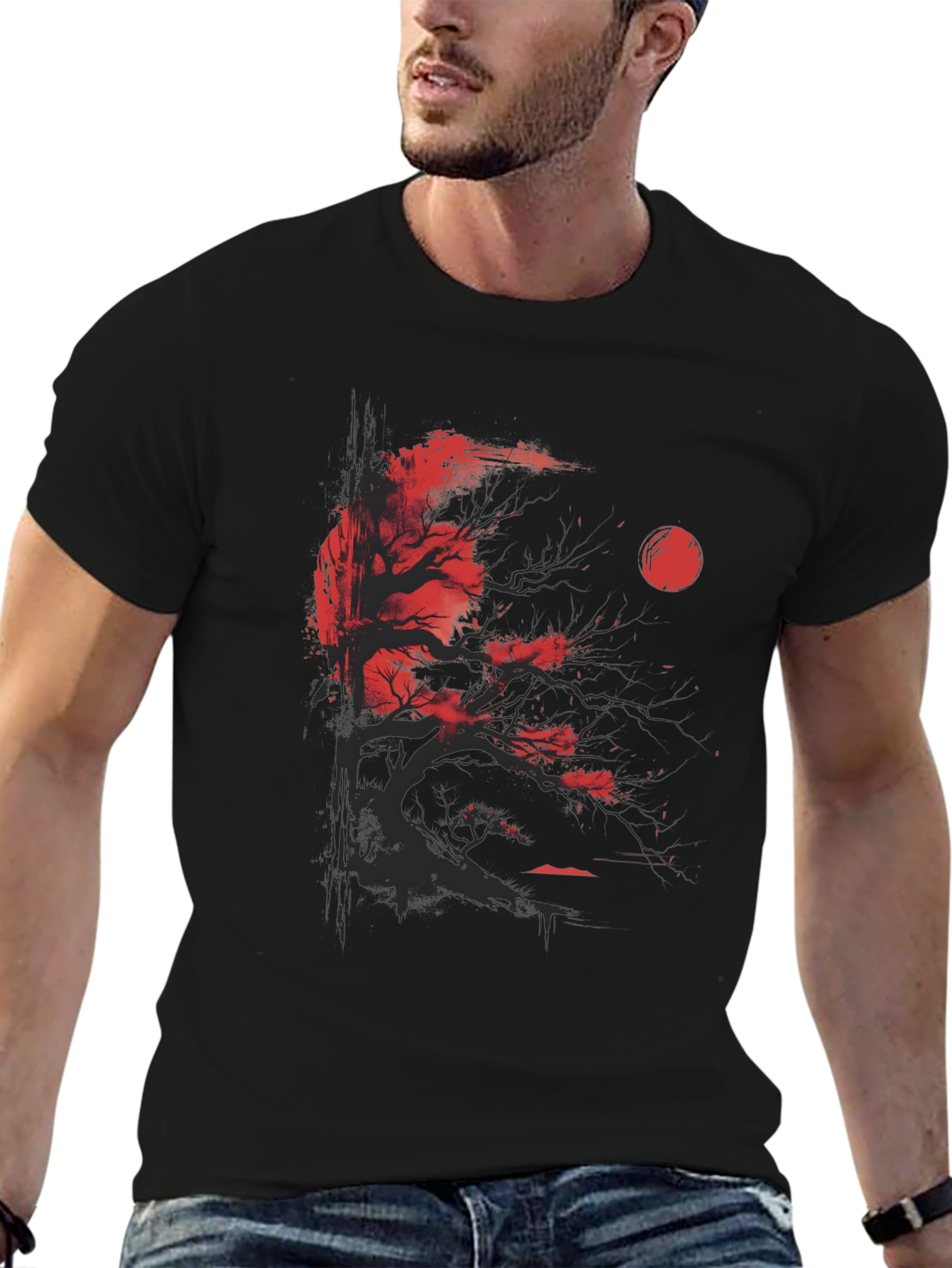 Red Moon Bonsai T-Shirt - Unique Graphic Tee