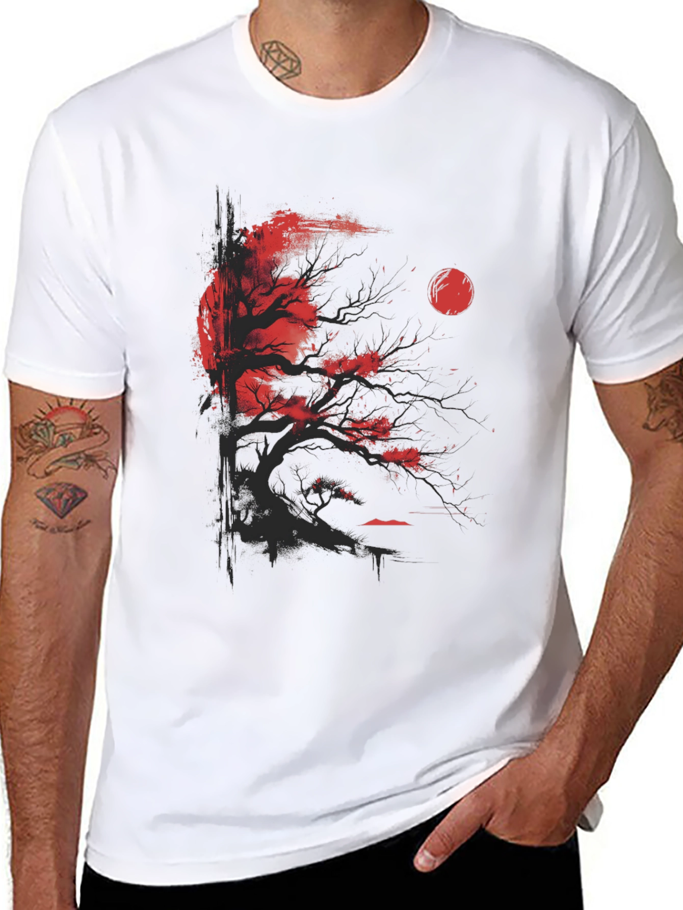 Red Moon Bonsai T-Shirt - Unique Graphic Tee