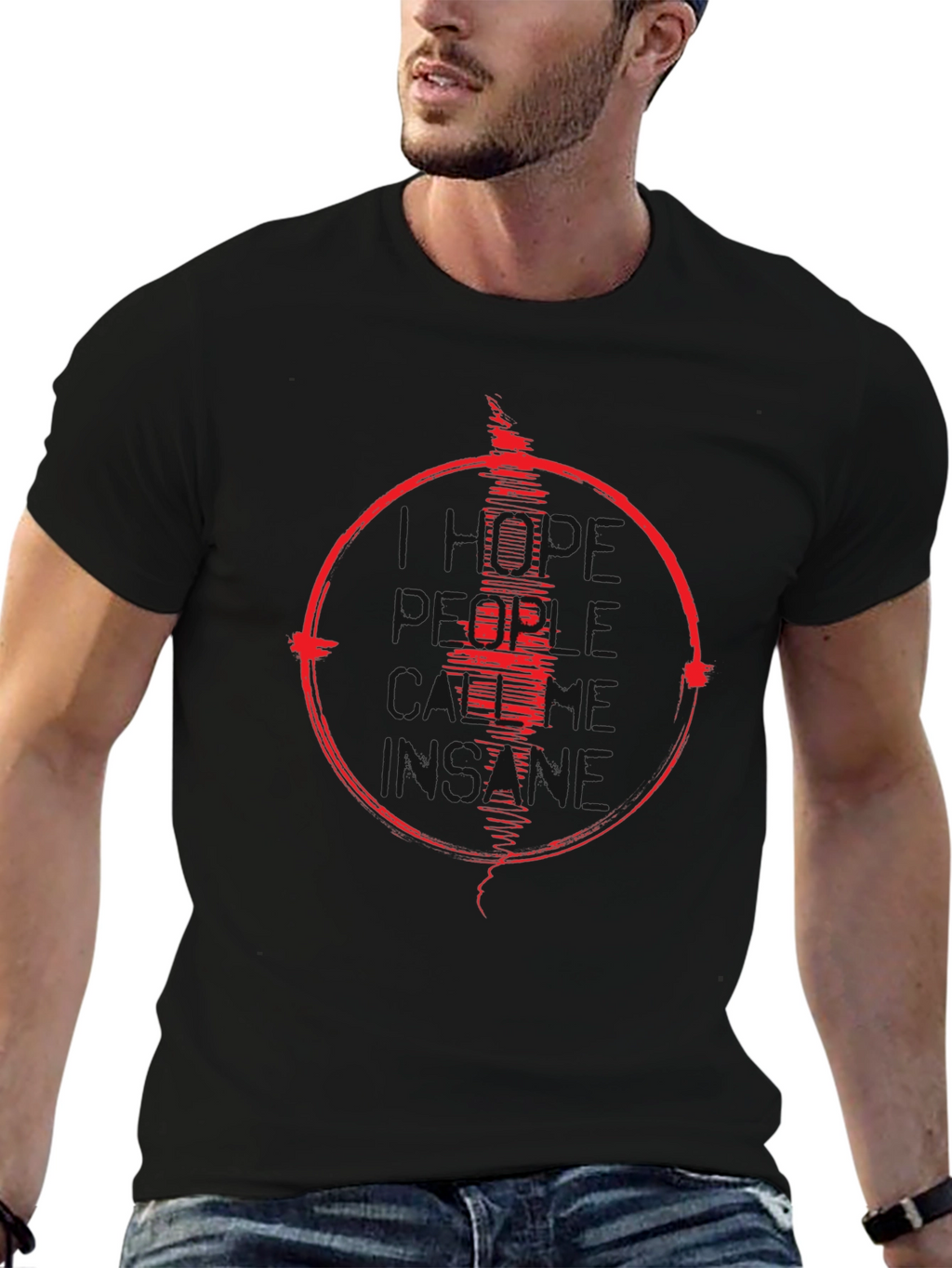 Mens Black T-Shirt with Red Graphic Design