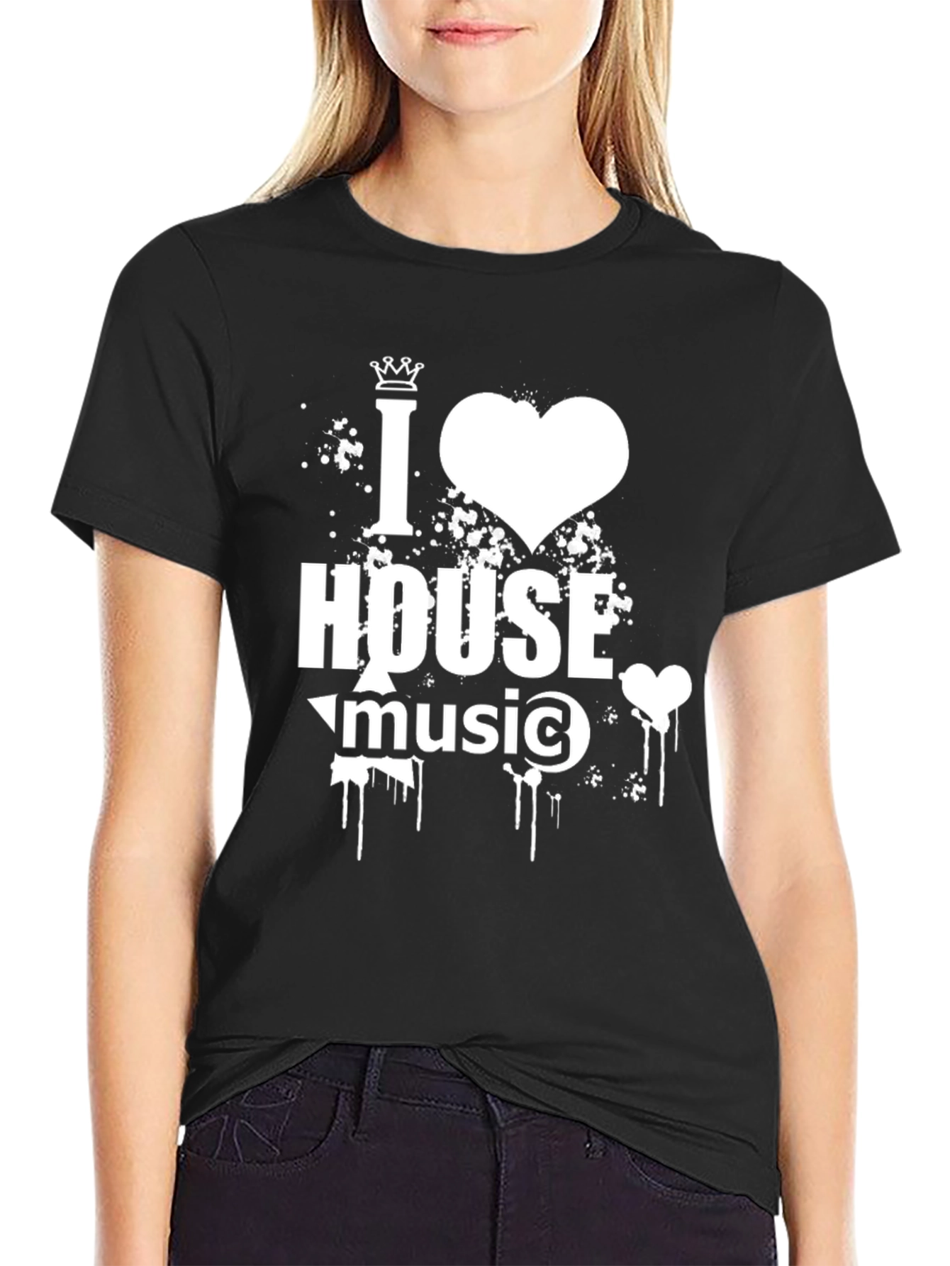 I Love House Music Graphic Tee - Black Cotton Shirt