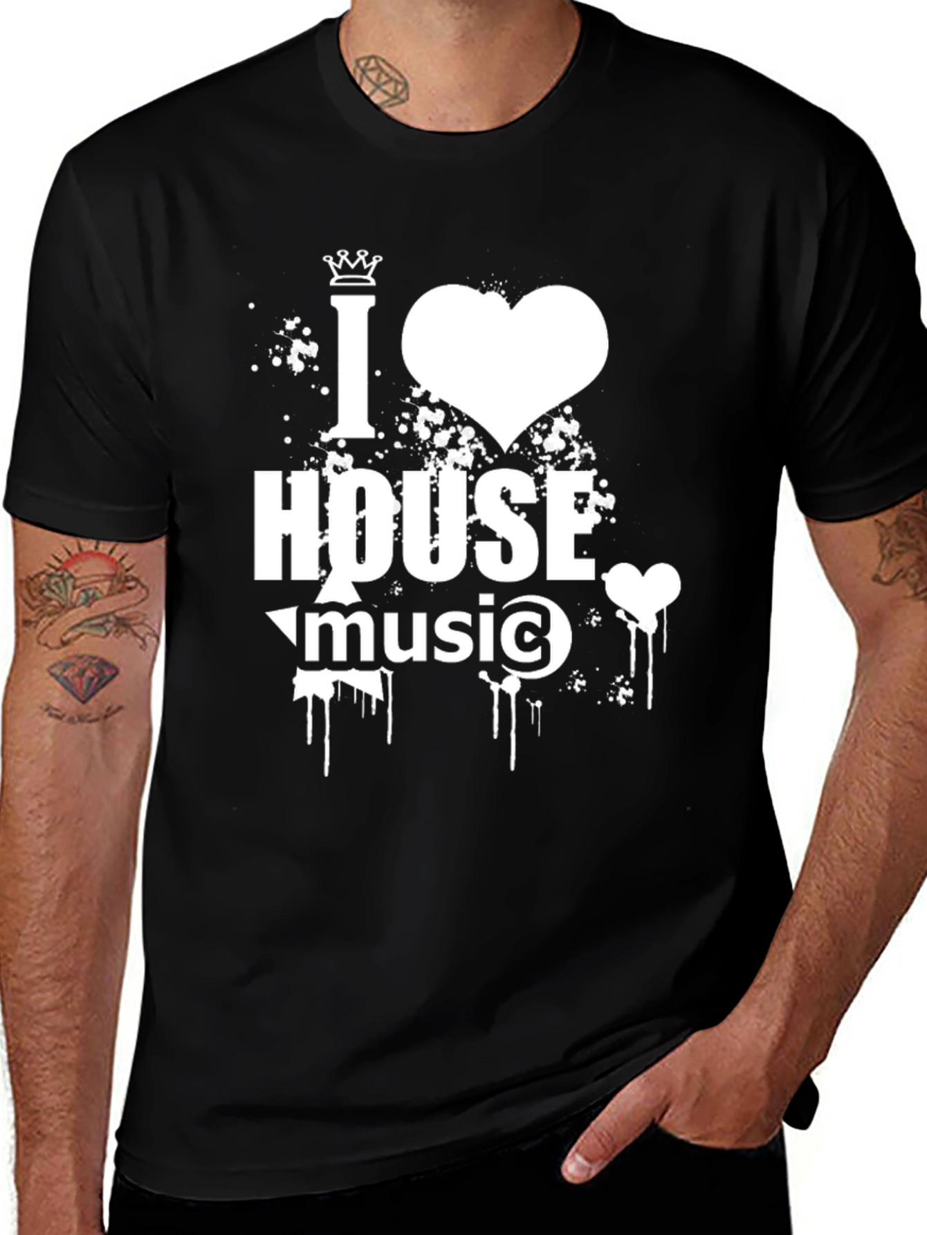 I Love House Music Graphic Tee - Black Cotton Shirt
