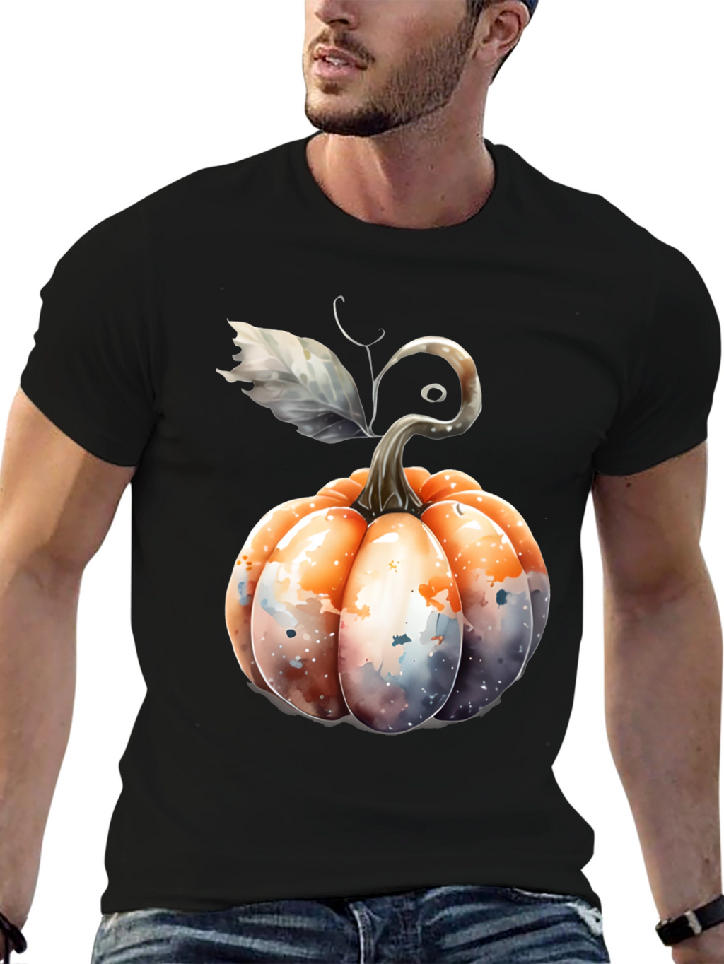 Watercolor Pumpkin Black Tee