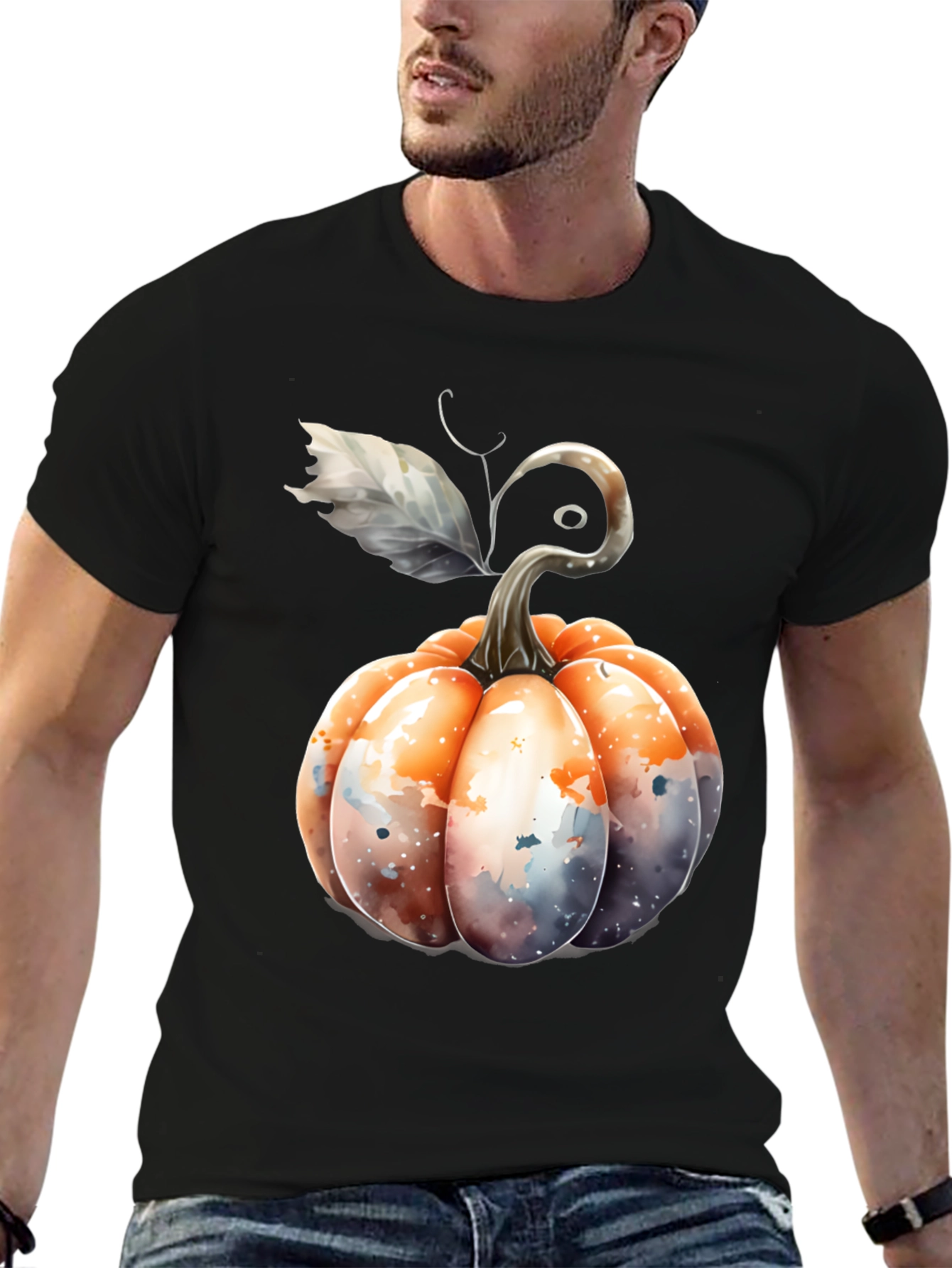 Watercolor Pumpkin Black Tee