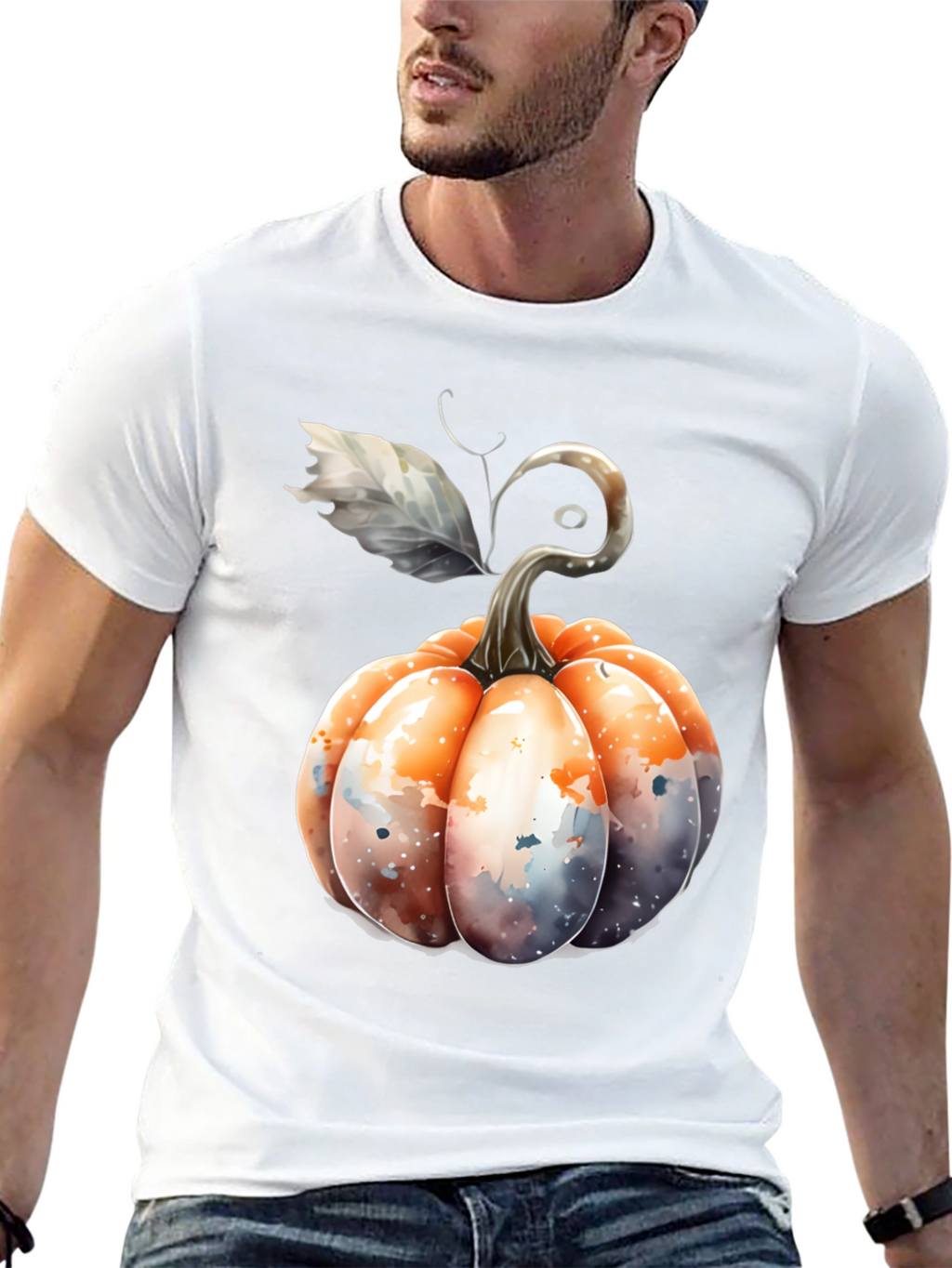 Watercolor Pumpkin Black Tee
