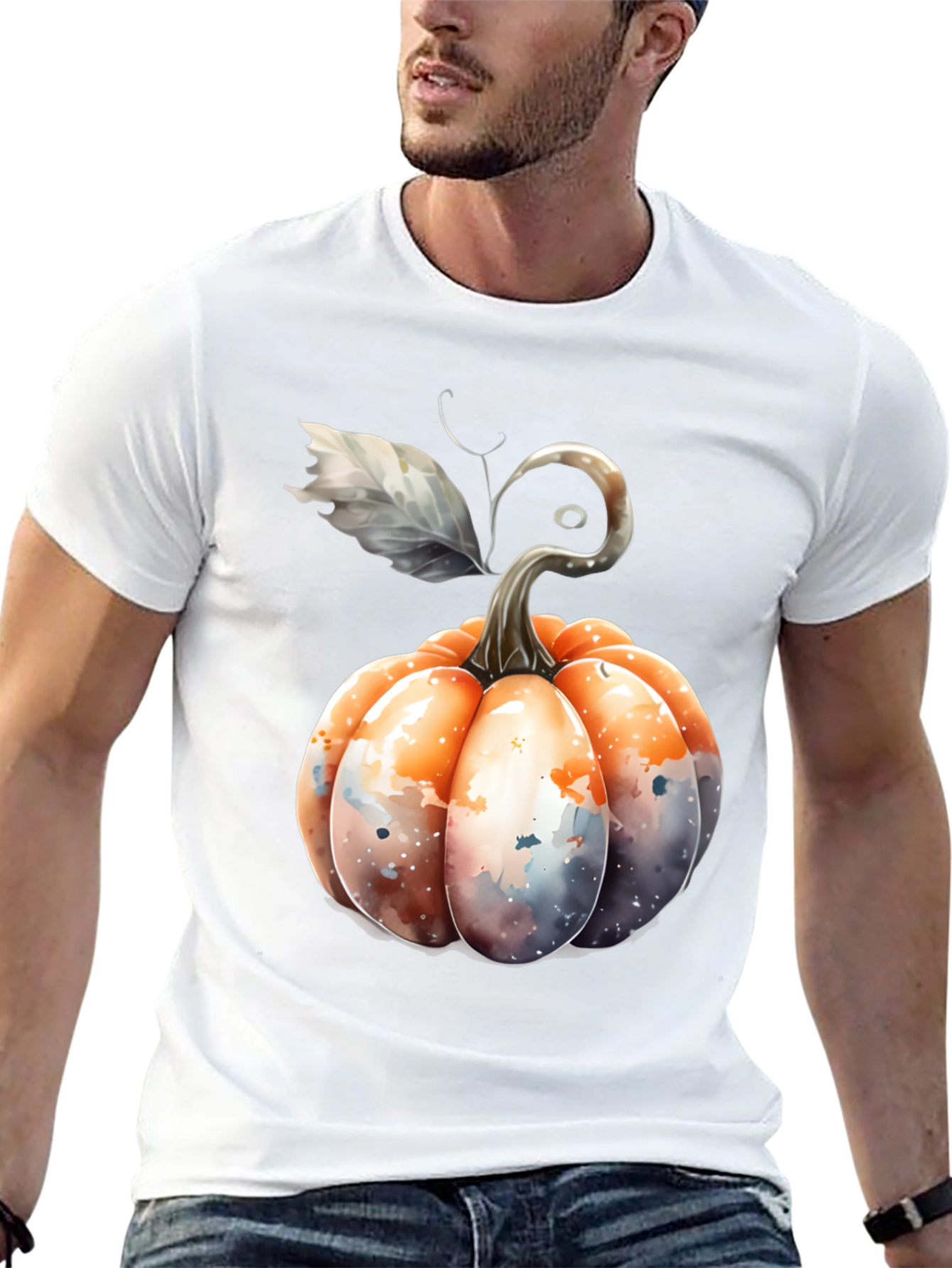 Watercolor Pumpkin Black Tee