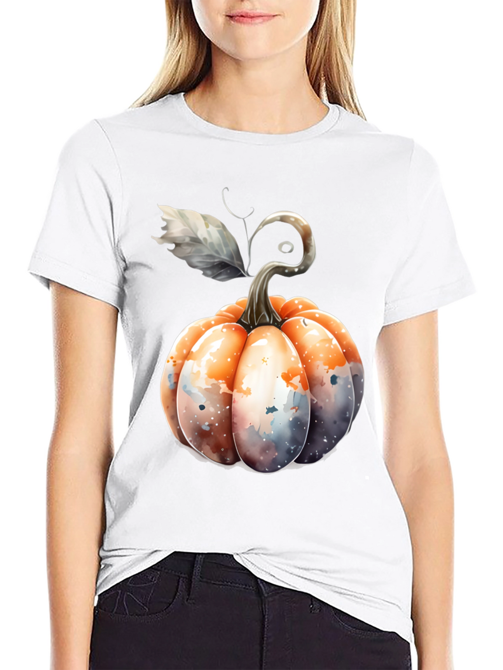 Watercolor Pumpkin Black Tee