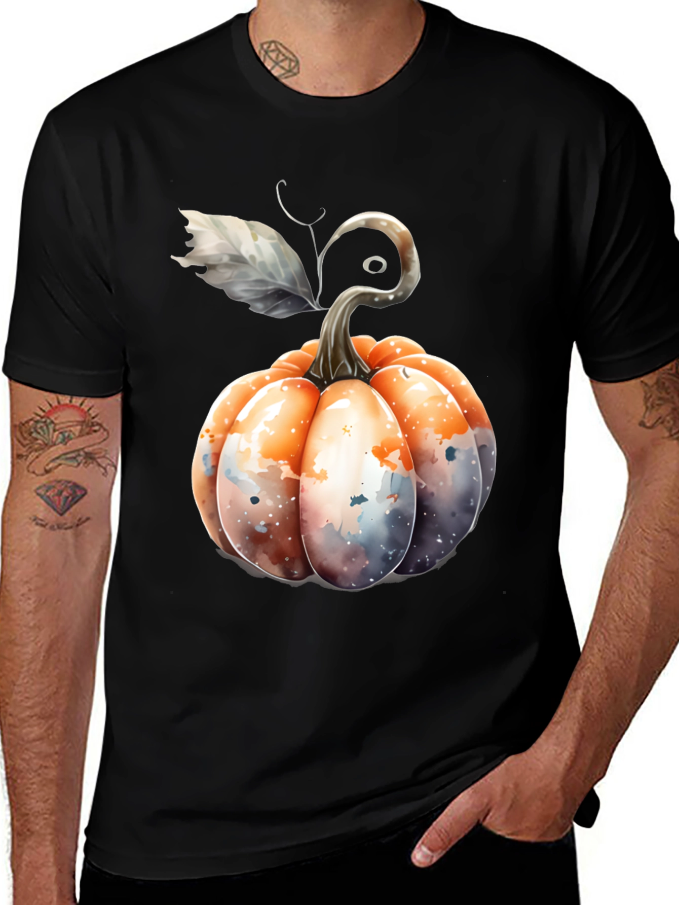 Watercolor Pumpkin Black Tee