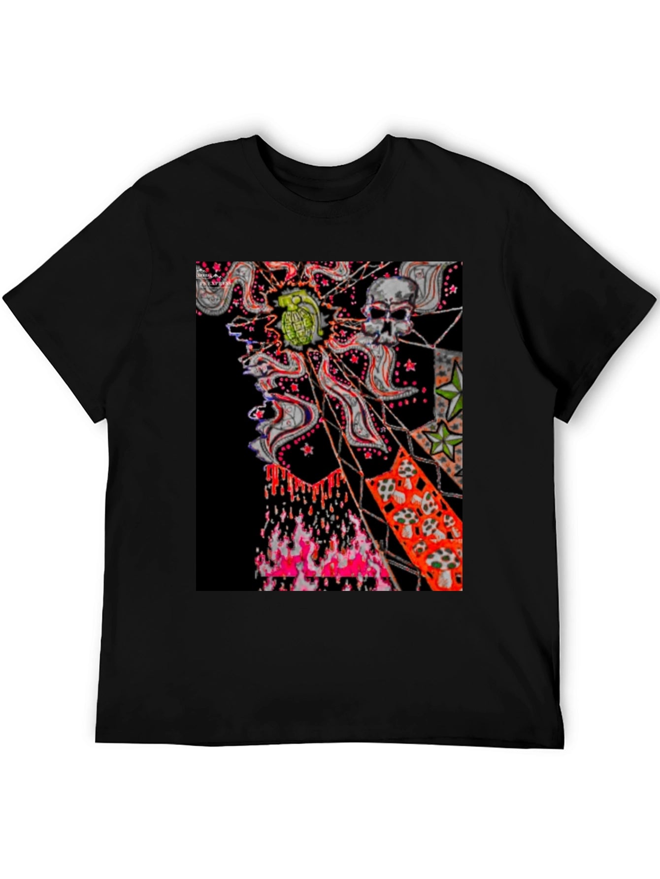 Edgy Graphic Tee: Skull & Grenade Print Black T-Shirt