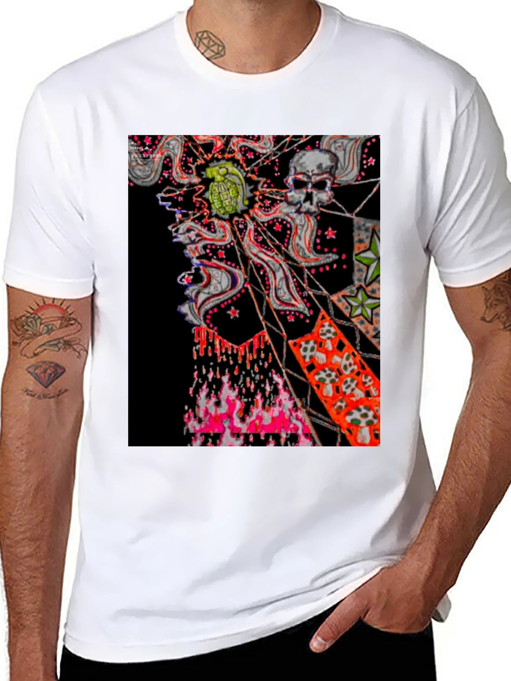 Edgy Graphic Tee: Skull & Grenade Print Black T-Shirt