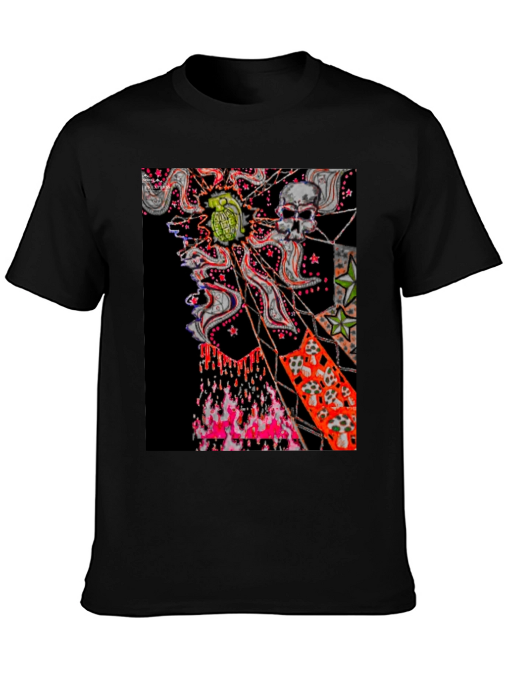 Edgy Graphic Tee: Skull & Grenade Print Black T-Shirt