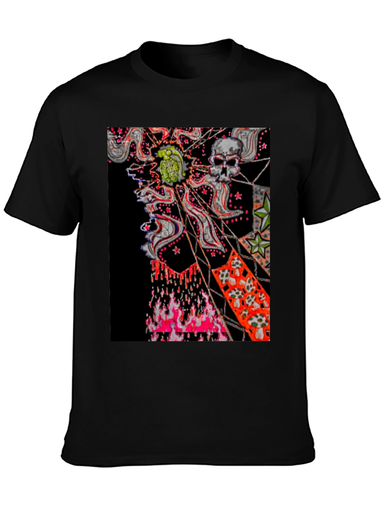 Edgy Graphic Tee: Skull & Grenade Print Black T-Shirt