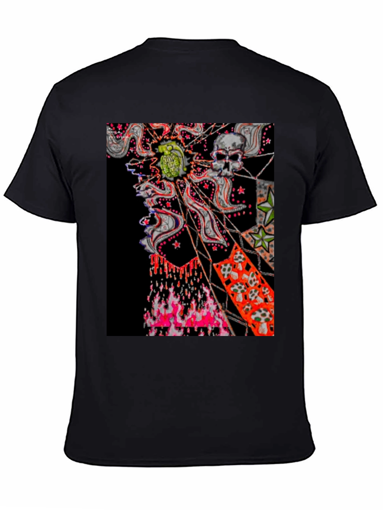 Edgy Graphic Tee: Skull & Grenade Print Black T-Shirt
