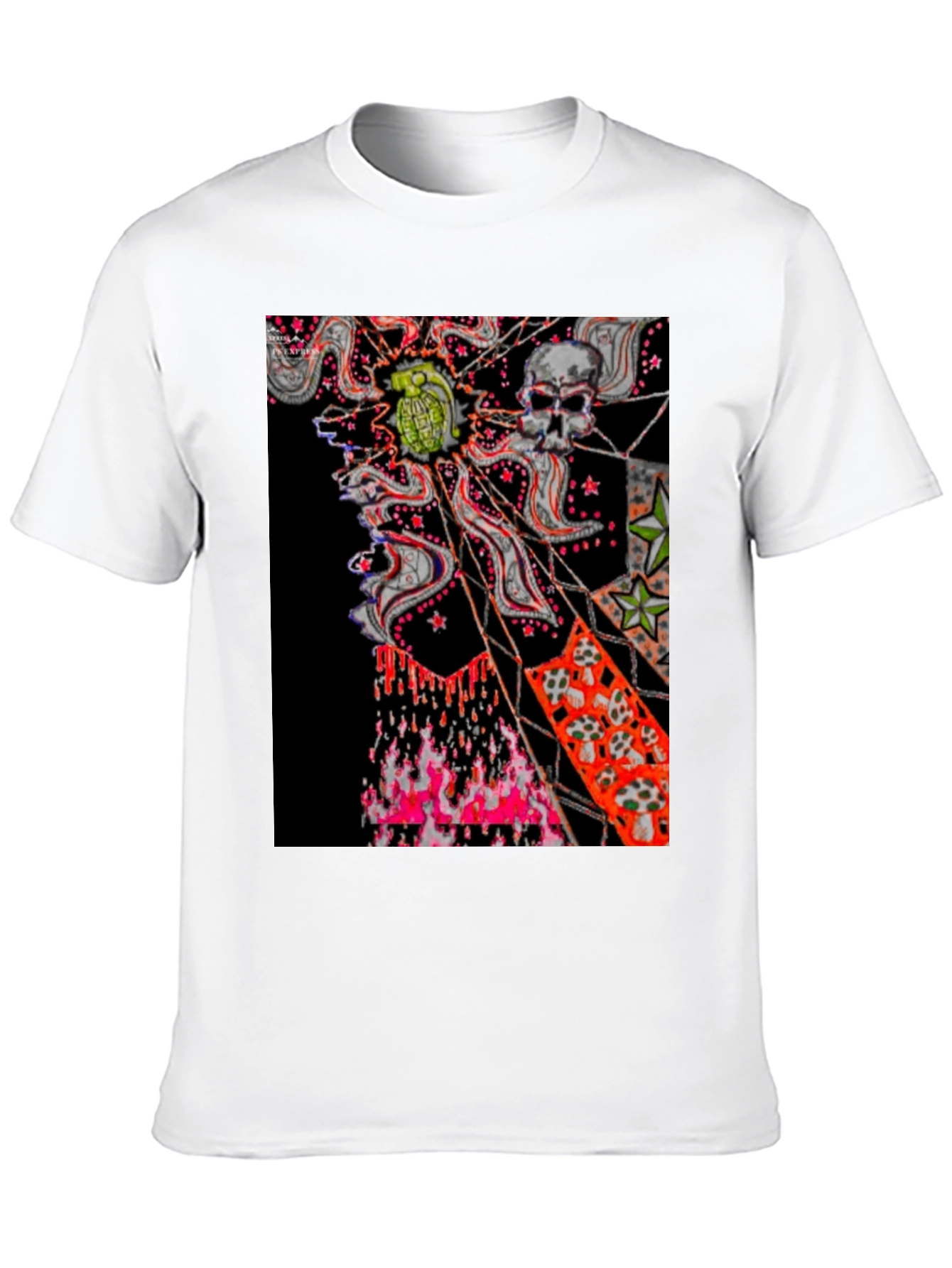 Edgy Graphic Tee: Skull & Grenade Print Black T-Shirt
