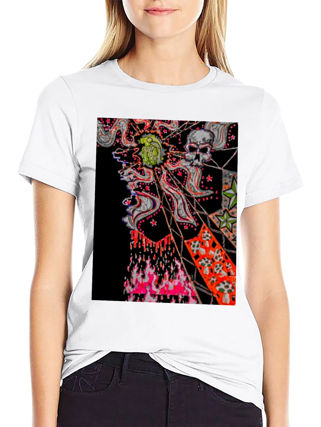 Edgy Graphic Tee: Skull & Grenade Print Black T-Shirt