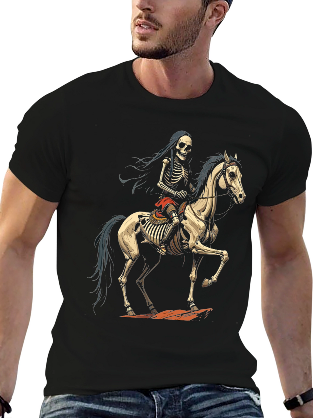 Skeleton Rider Graphic Tee - Dark Humor Style