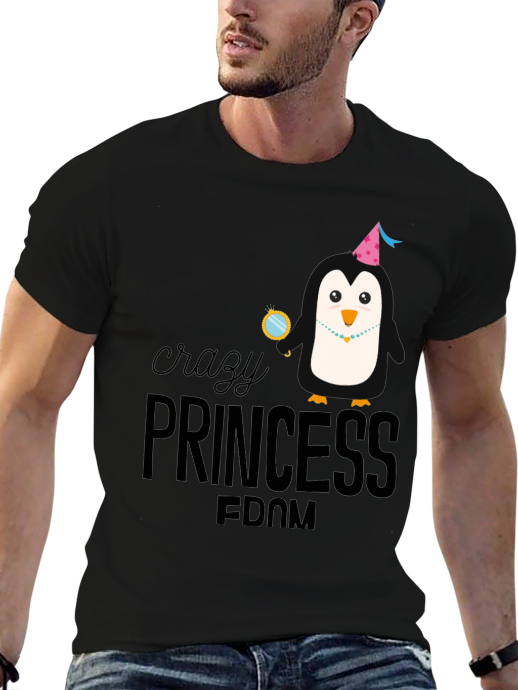 Crazy Princess Penguin Black T-Shirt