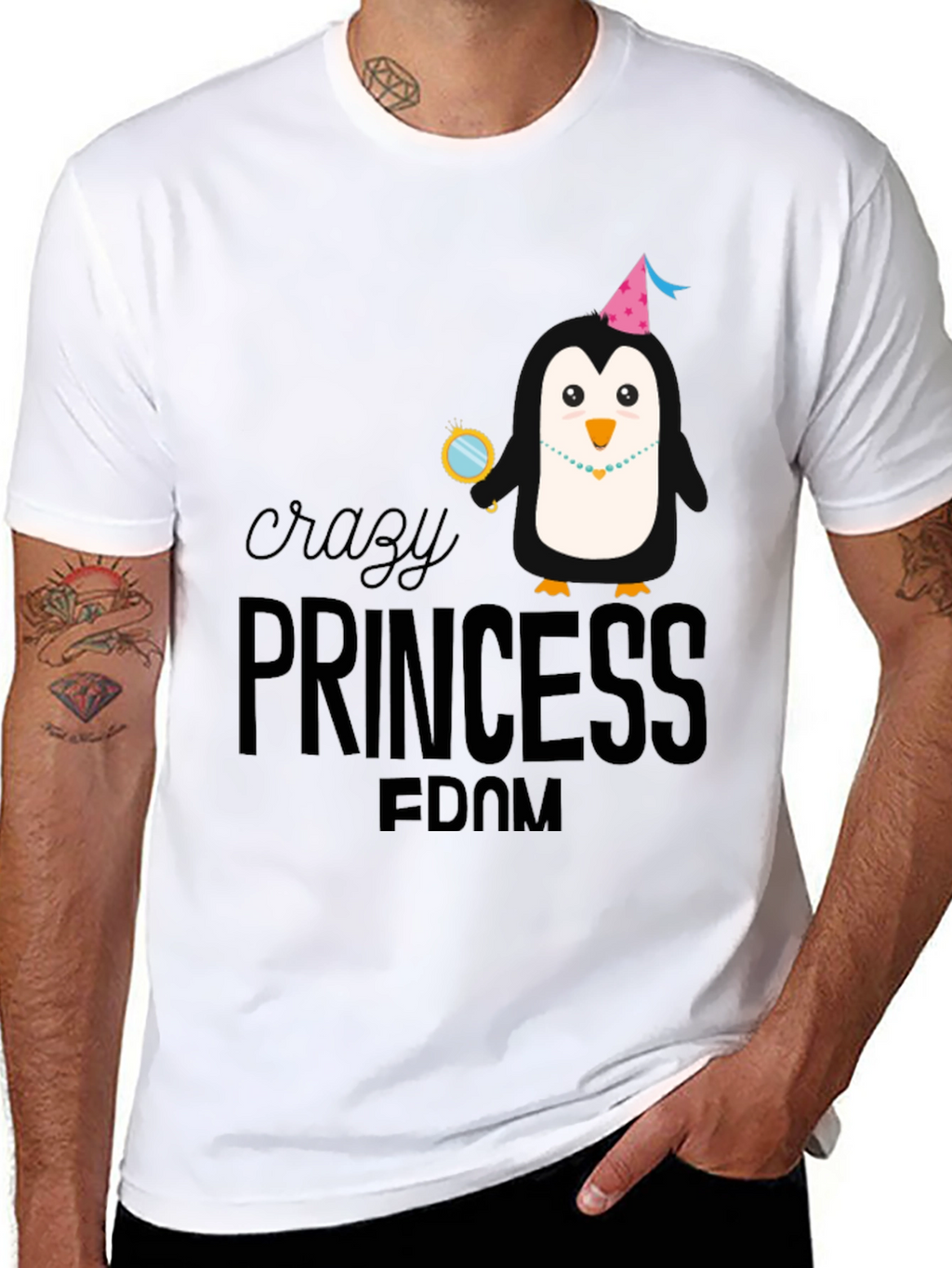 Crazy Princess Penguin Black T-Shirt