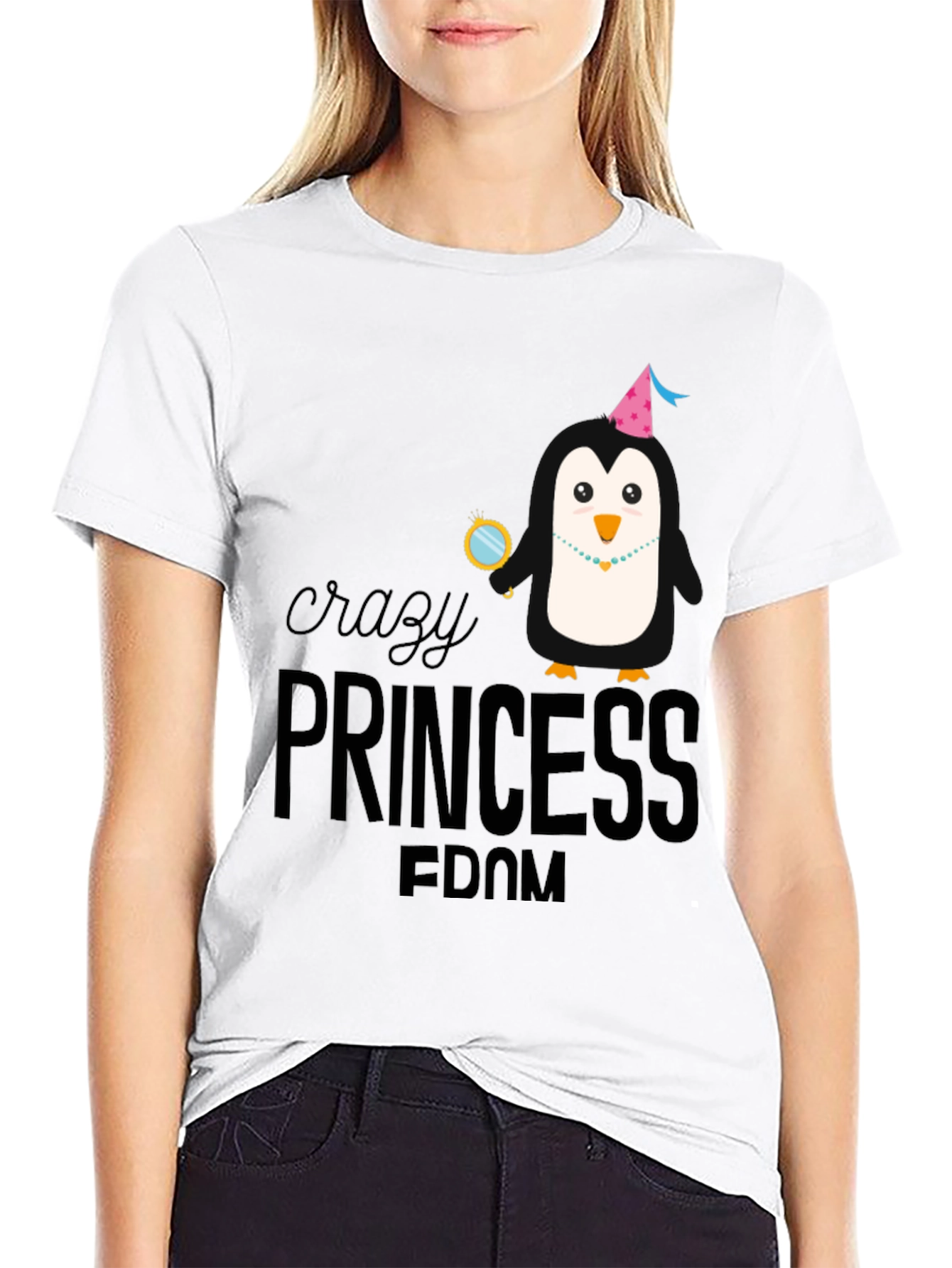 Crazy Princess Penguin Black T-Shirt