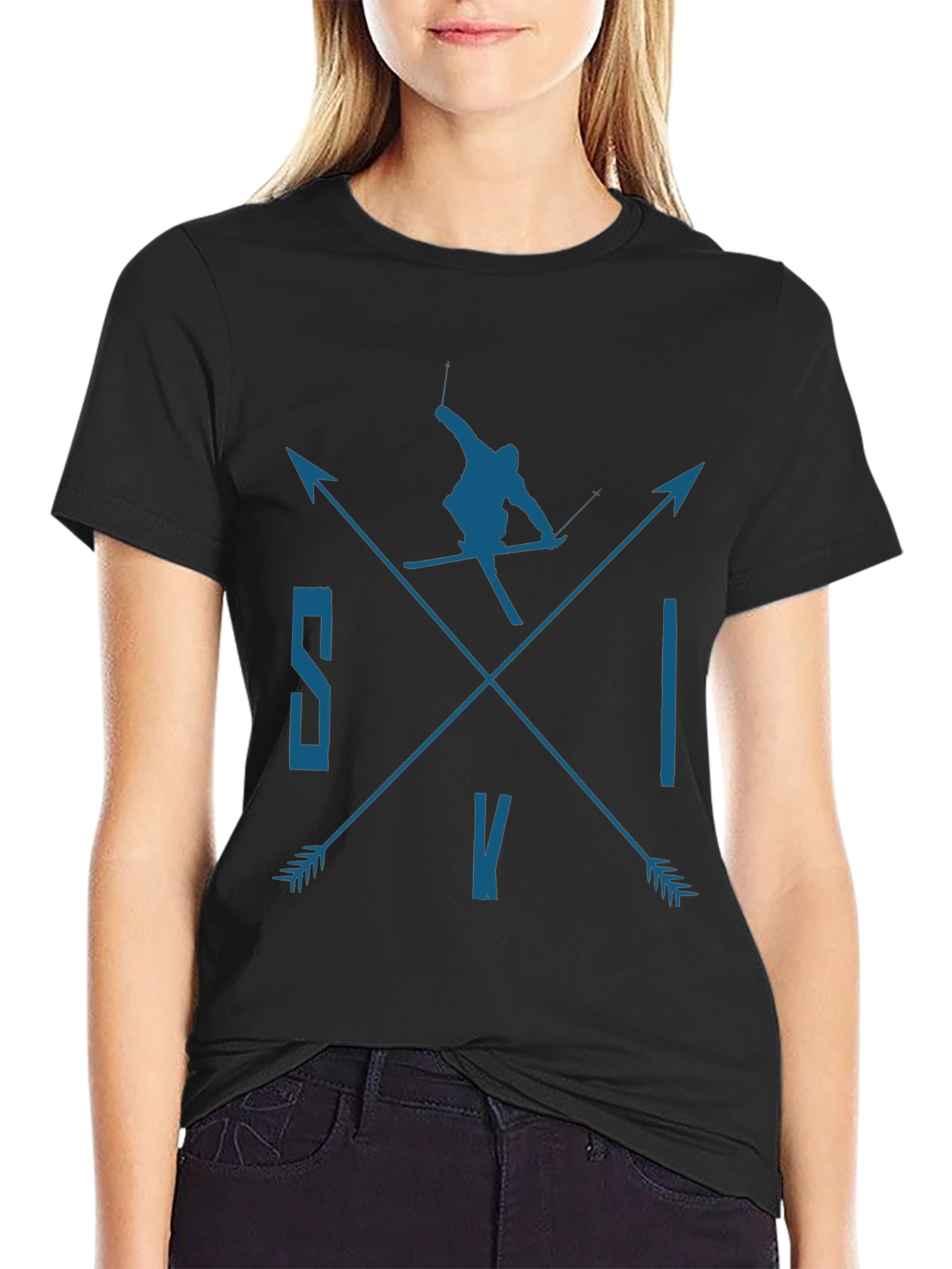 SKI Arrows Graphic Tee - Black Cotton T-Shirt