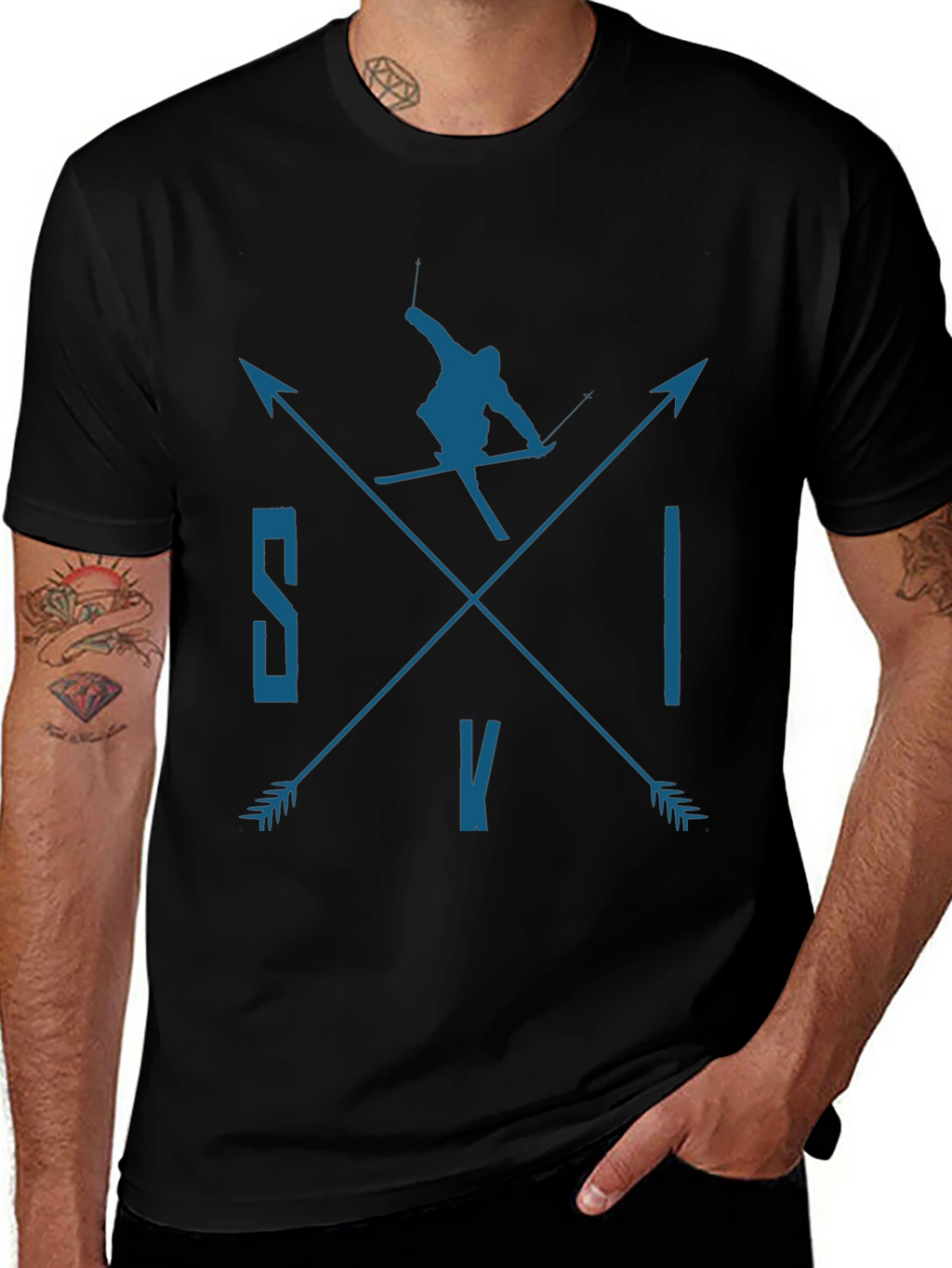 SKI Arrows Graphic Tee - Black Cotton T-Shirt