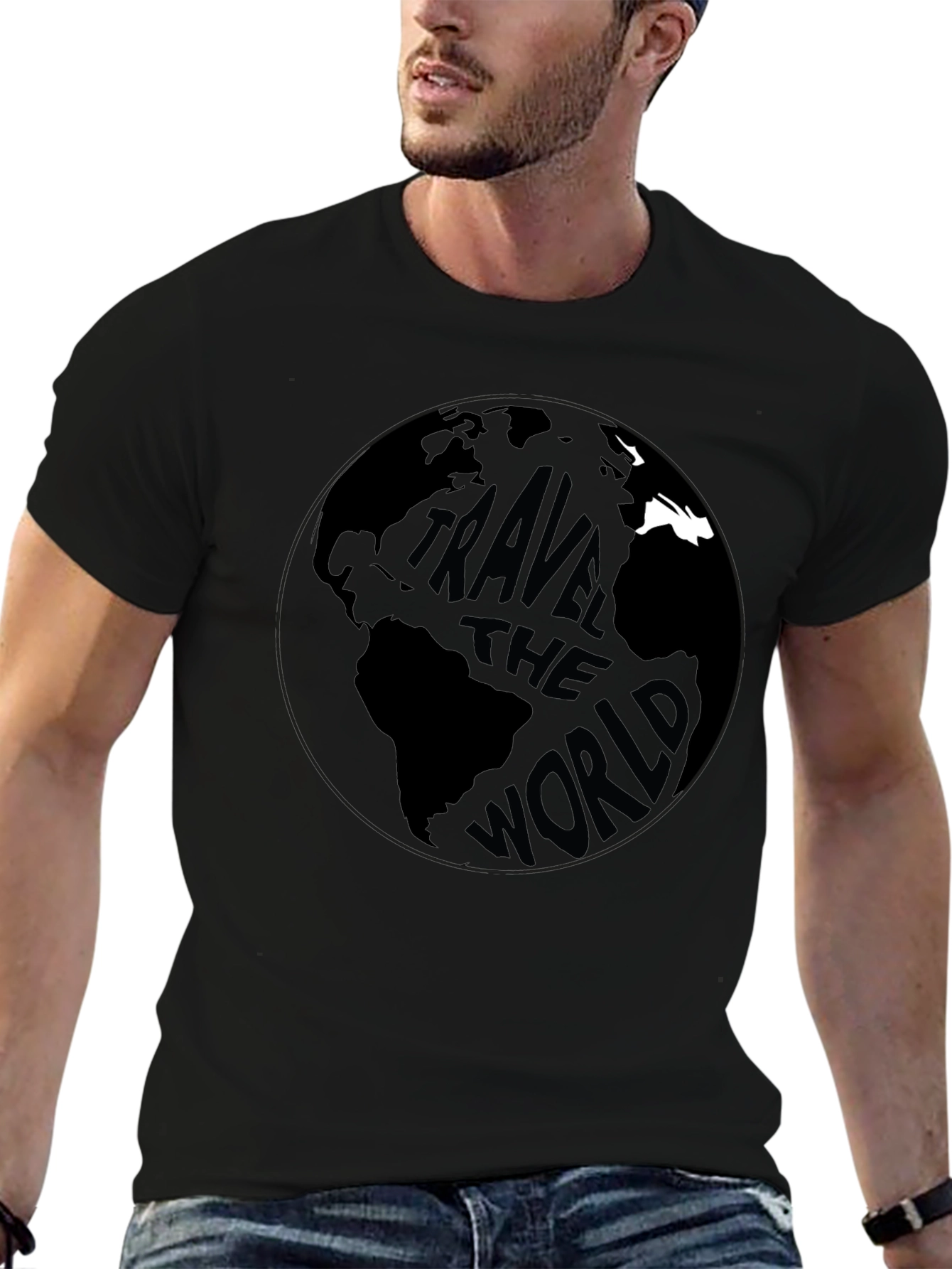 Travel The World Graphic Tee - Black Cotton T-Shirt