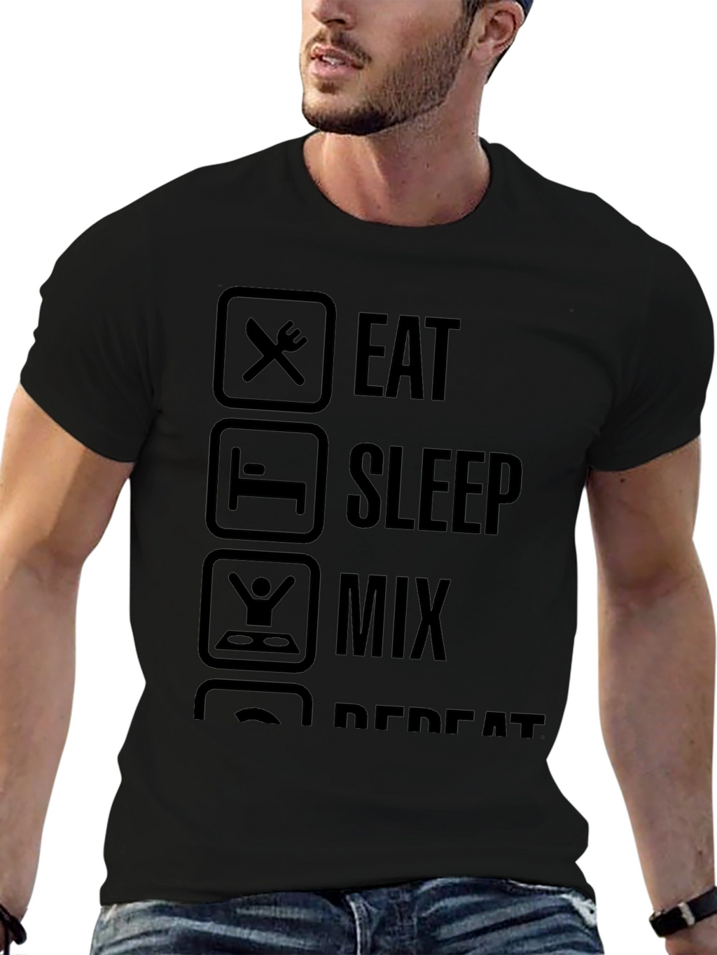 Eat Sleep Mix Repeat Black Graphic T-Shirt