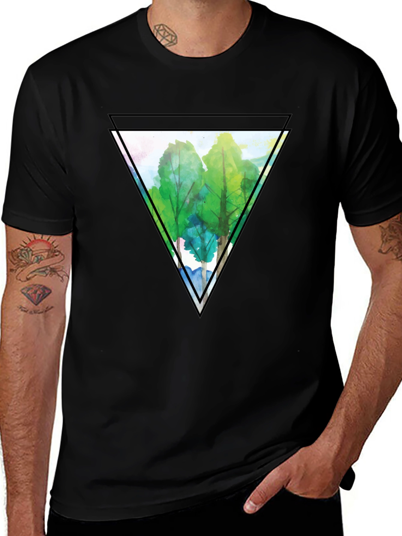 Triangle Forest Graphic Tee - Mens Black T-Shirt