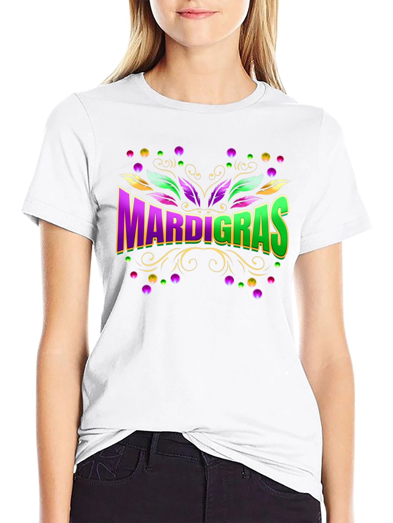 Mardi Gras Graphic Tee Purple & Green Festive Design