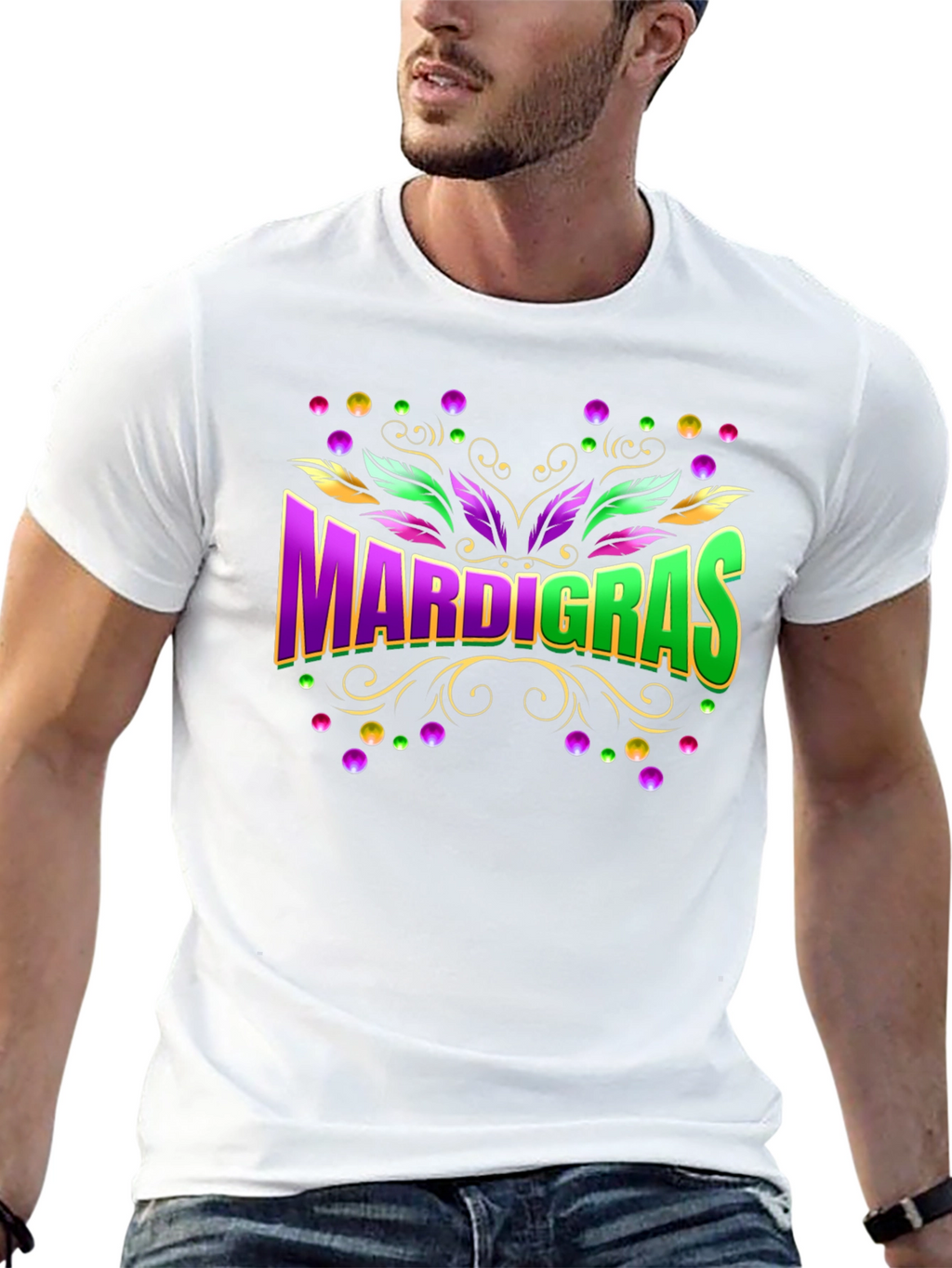 Mardi Gras Graphic Tee Purple & Green Festive Design