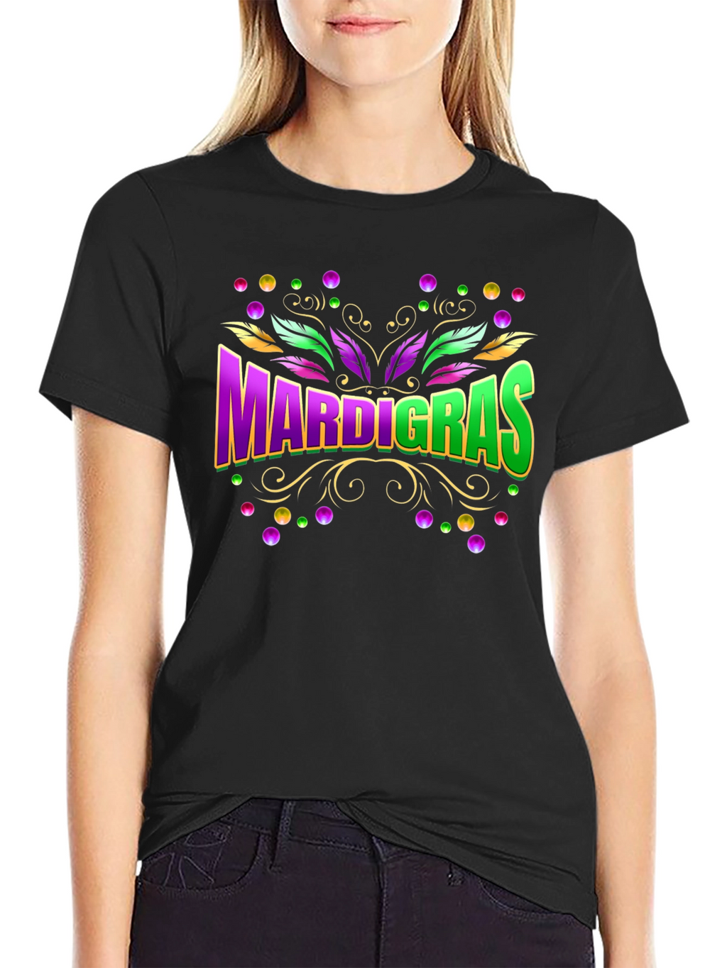 Mardi Gras Graphic Tee Purple & Green Festive Design