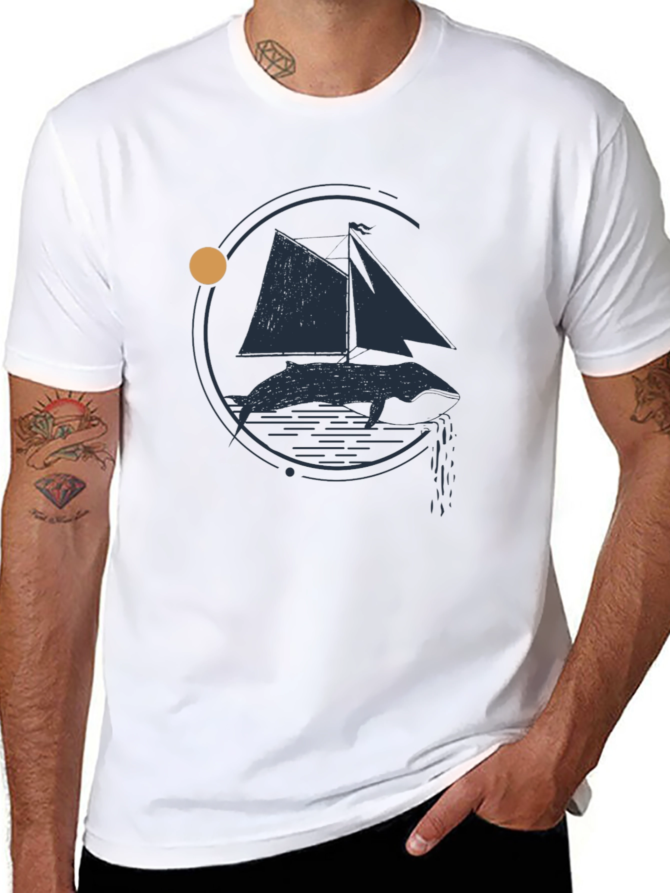 Whale and Sailboat Graphic Black Tee