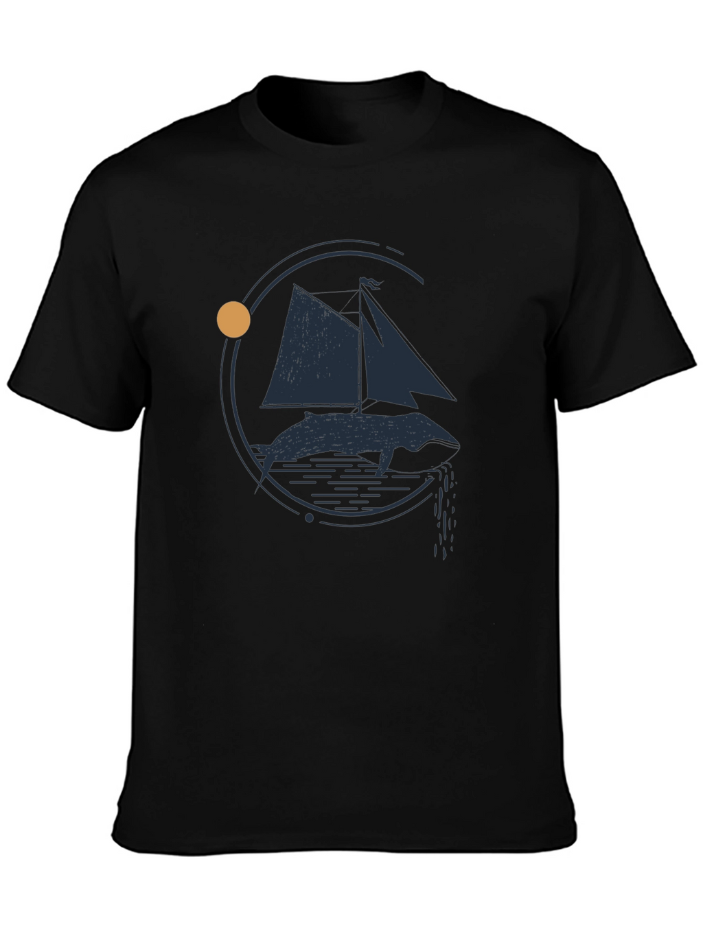 Whale and Sailboat Graphic Black Tee