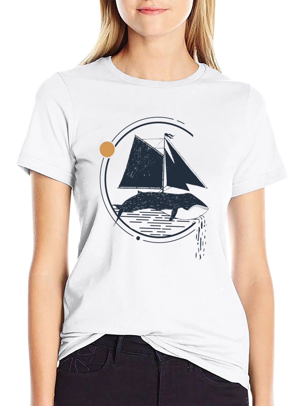 Whale and Sailboat Graphic Black Tee