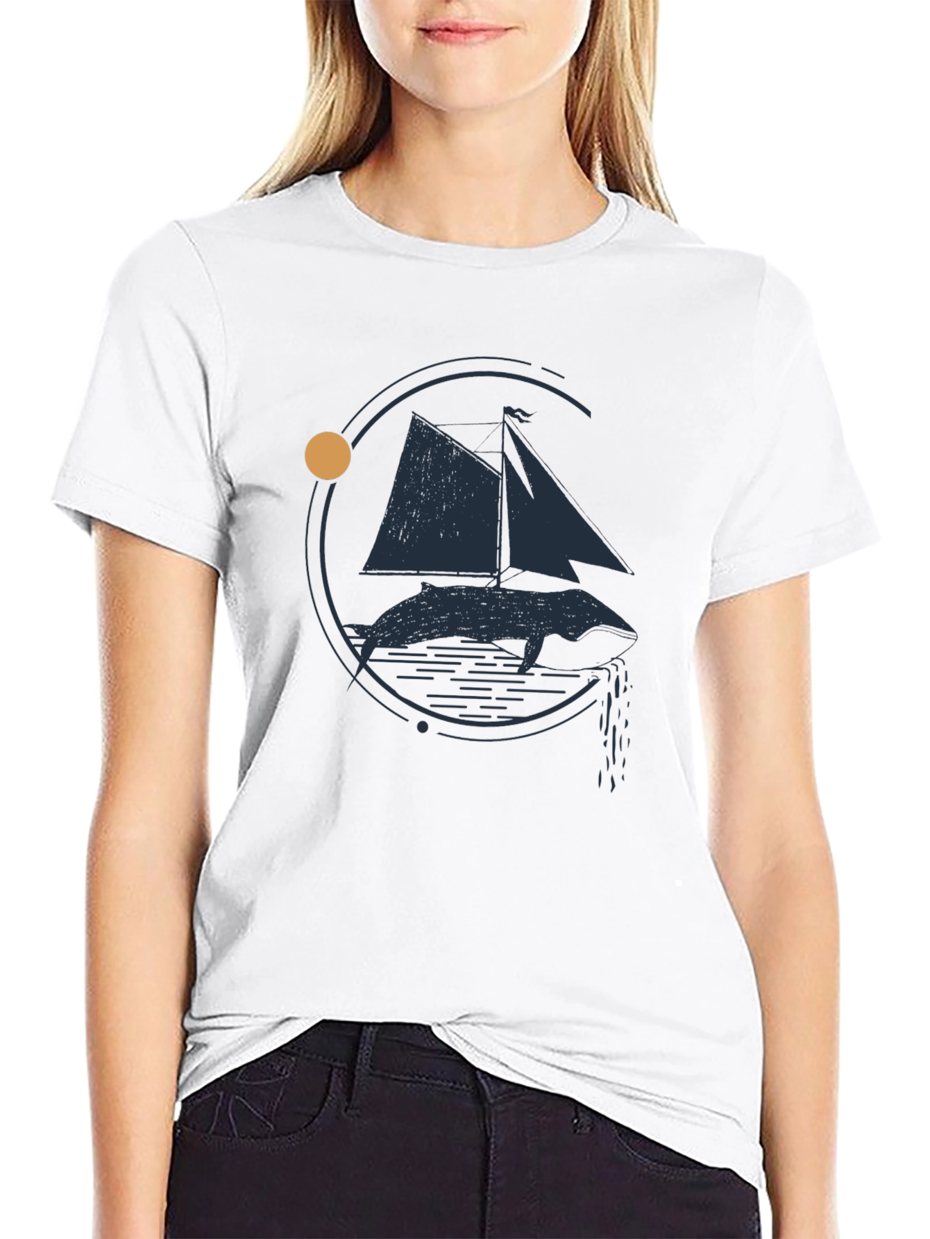 Whale and Sailboat Graphic Black Tee