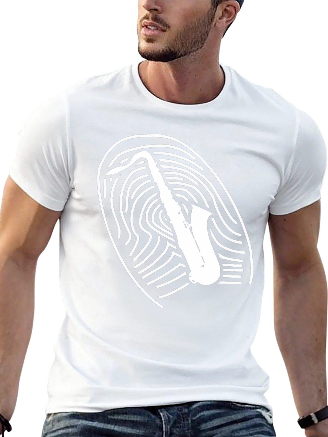 Saxophone Fingerprint Graphic Tee - Cool Musician T-Shirt