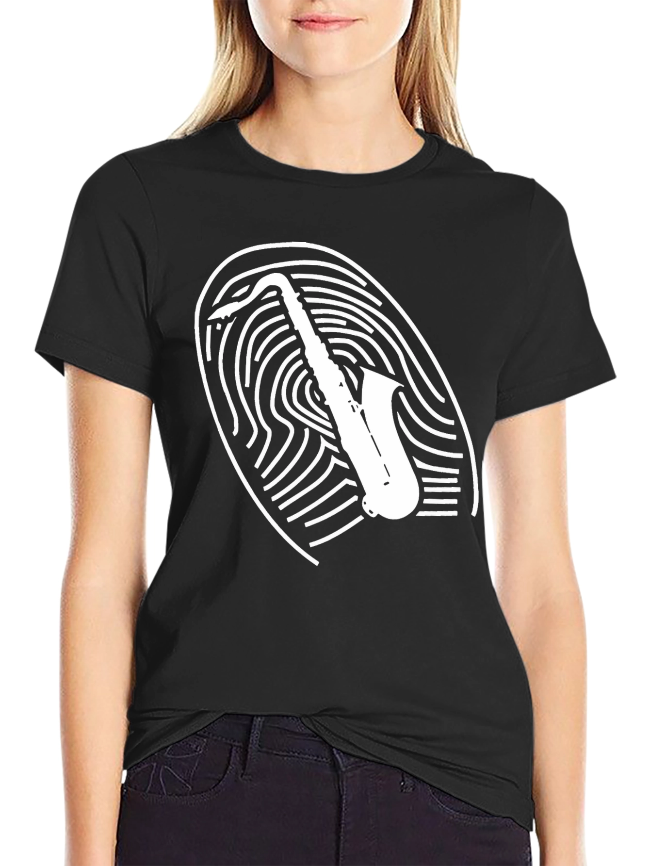 Saxophone Fingerprint Graphic Tee - Cool Musician T-Shirt
