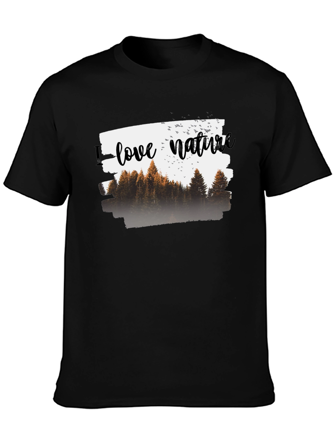 Nature Lover Tee - Forest Graphic Print Black T-Shirt