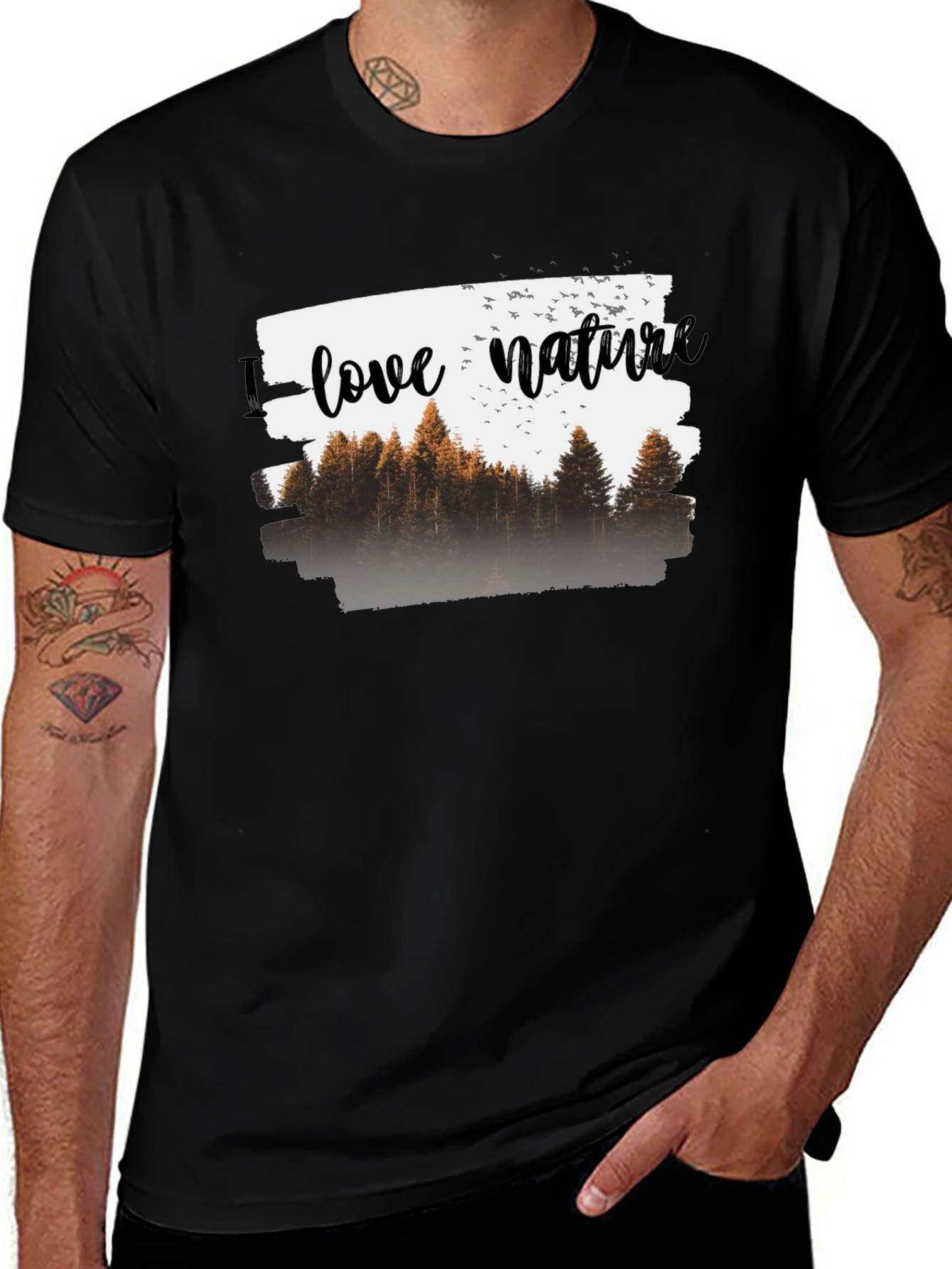 Nature Lover Tee - Forest Graphic Print Black T-Shirt