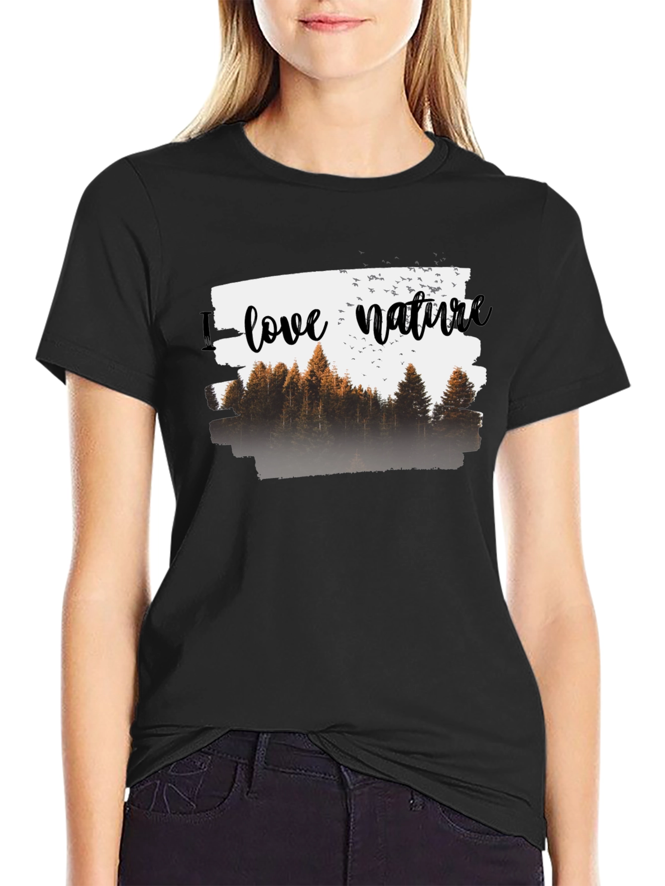 Nature Lover Tee - Forest Graphic Print Black T-Shirt
