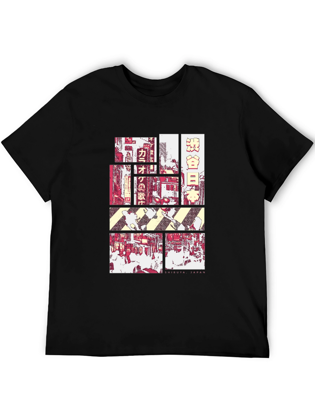 Shibuya Japan Graphic Tee - Black Crewneck T-Shirt