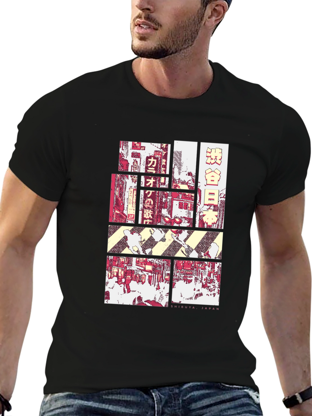 Shibuya Japan Graphic Tee - Black Crewneck T-Shirt