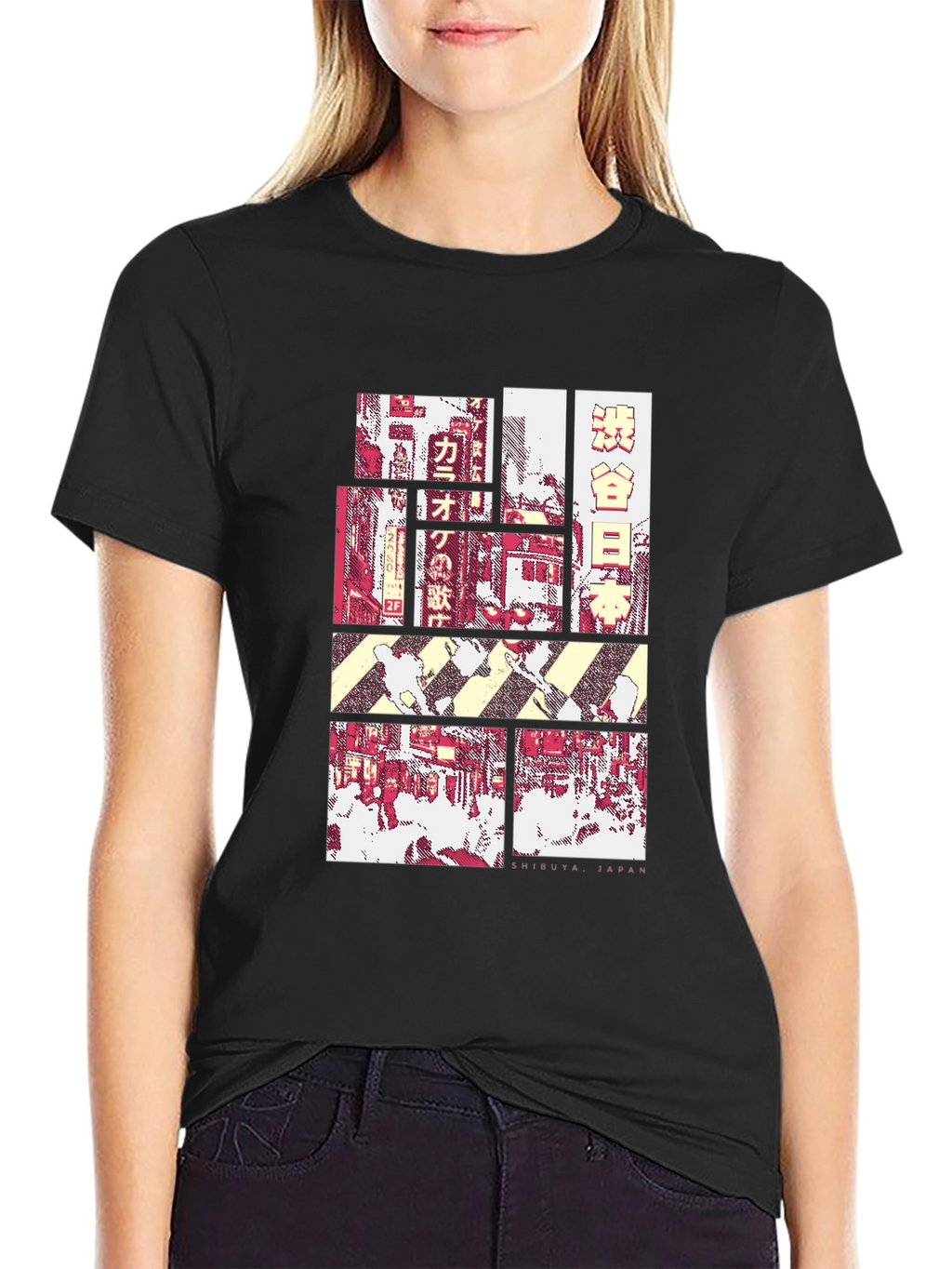 Shibuya Japan Graphic Tee - Black Crewneck T-Shirt
